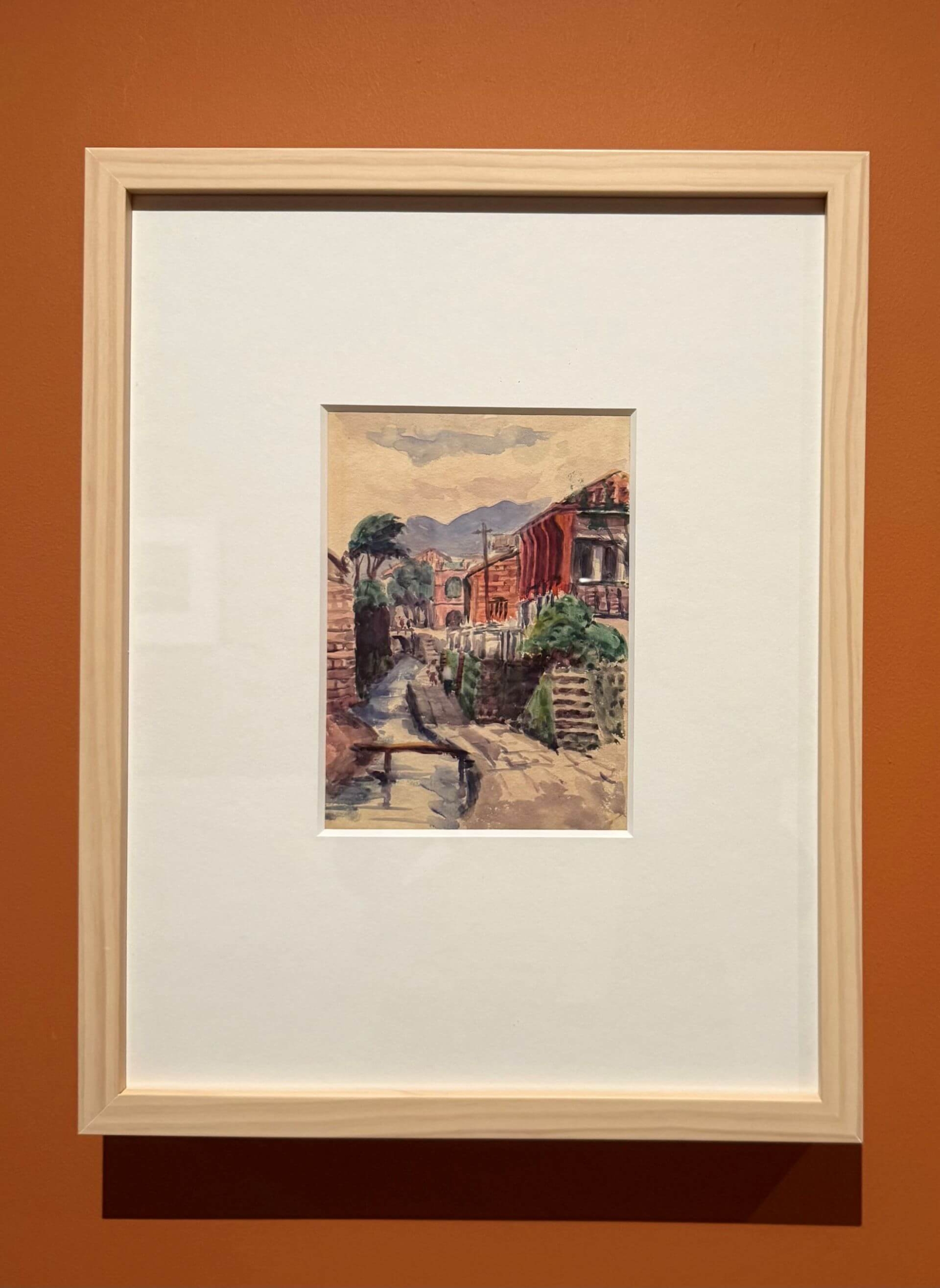 倪蔣懷，《大稻埕港町》，約1929（北美館標示），21×15公分，紙本水彩，臺北市立美術館典藏。（攝影／劉錡豫）