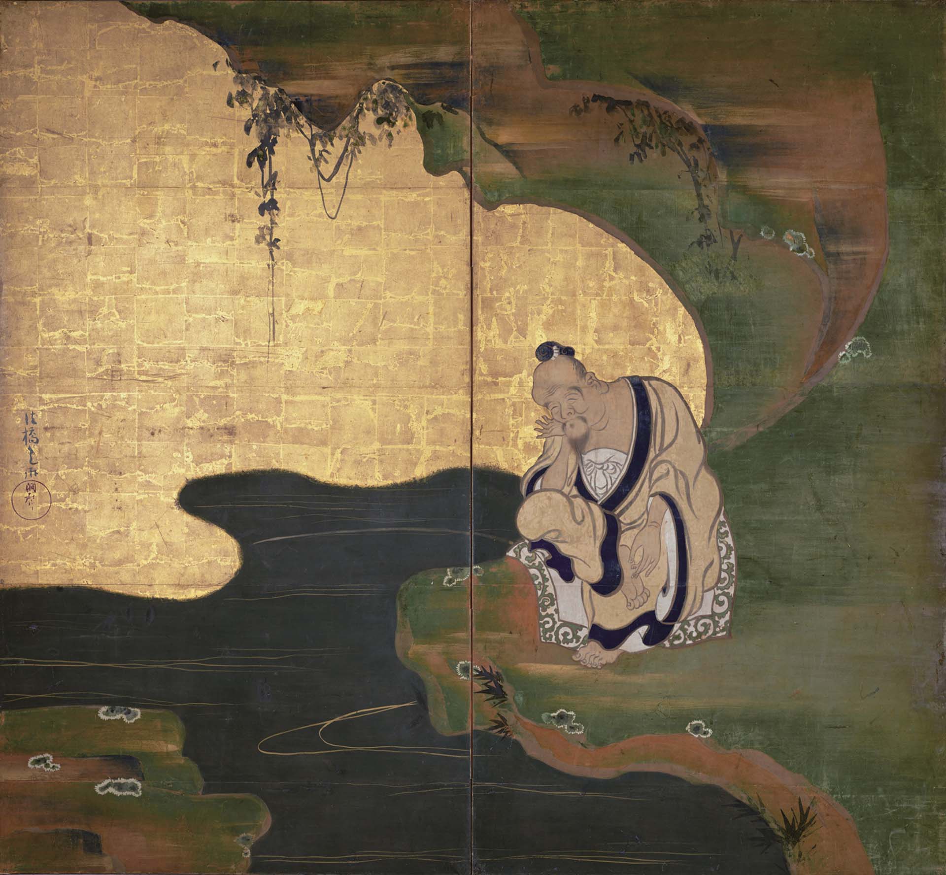 重要文化財 江戶時代18世紀 尾形光琳〈太公望圖屏風〉166.6×180.2公分，京都國立博物館藏。