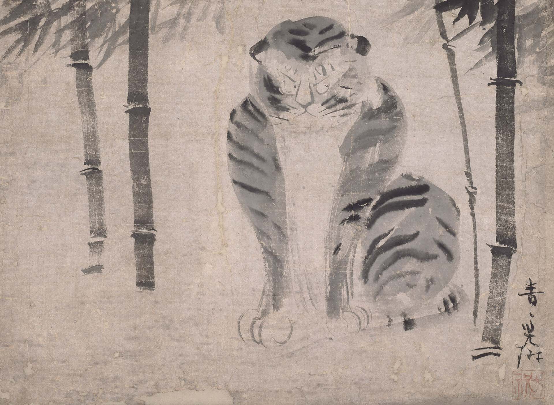 江戶時代18世紀 尾形光琳〈竹虎圖〉28.3×39公分，京都國立博物館藏。