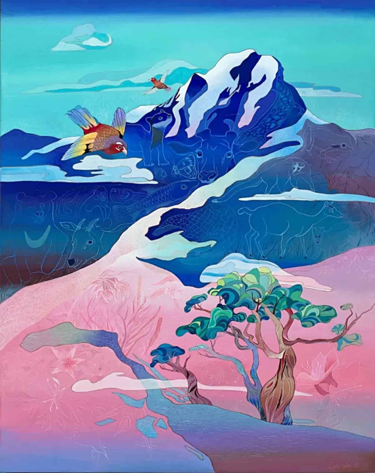 2022年學生組首獎作品：林品希《你和你還知的全不自美麗》，壓克力，72.5 × 90 cm。（玉山銀行提供）