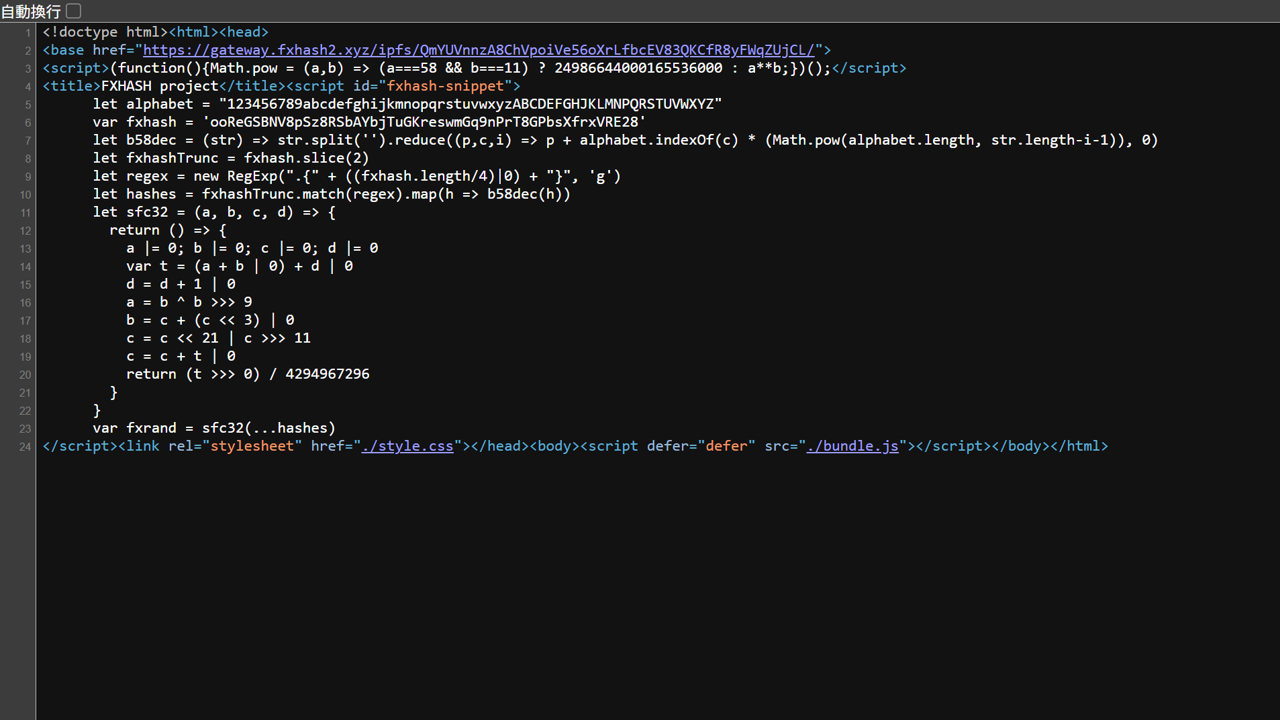 fxhash 平台創辦人 ciphrd 著名作品之一 RGB Elementary Cellular Automaton 的作品代碼壓縮，取自 ipfs 上的 bundle.js。