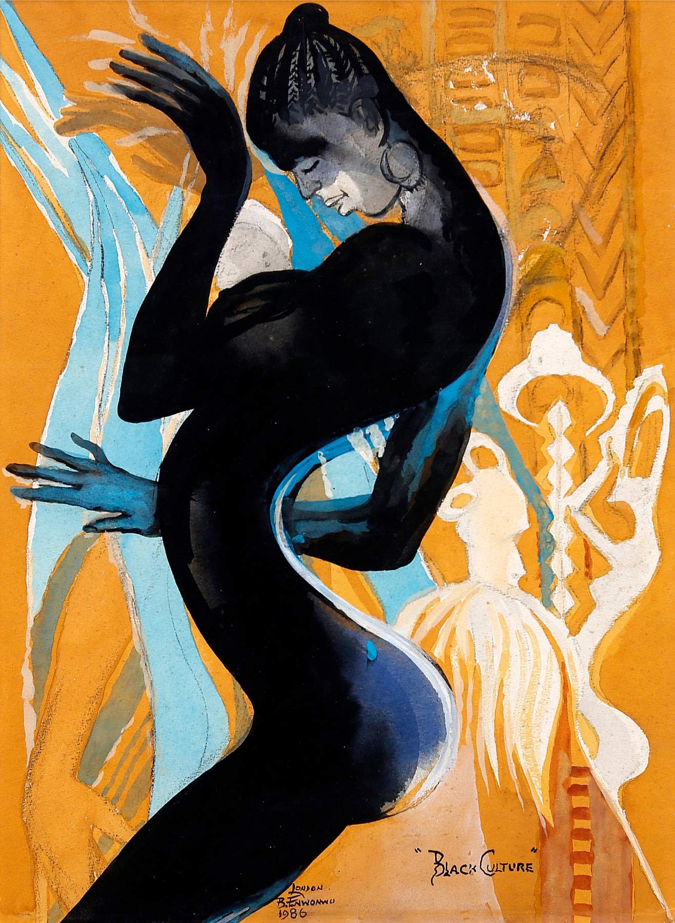 本尼迪克特・恩翁伍（Benedict Enwonwu），《黑色文化》（Black Culture），1986 年。由 Kavita Chellaram 借展，2025 年。 （© The Ben Enwonwu Foundation ）