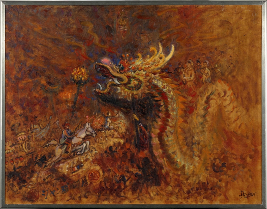 郭東榮,《銀座祭舞龍》,油彩、畫布,1983。(新北市美術館提供)