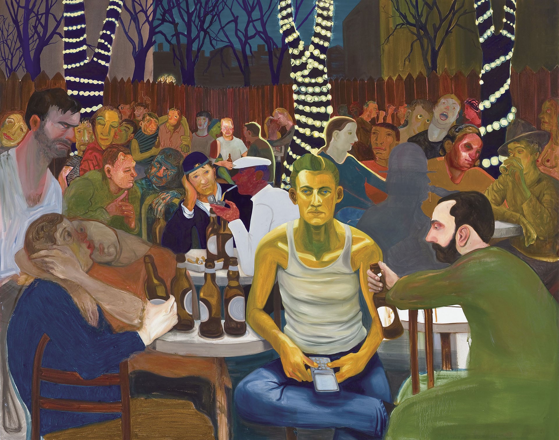 尼可．艾森曼｜與A.K一起在啤酒花園（Beer Garden with A.K.） 油彩、畫布 165.1×208.28cm 2009 © Nicole Eisenman（De Ying Foundation 收藏； 圖片由藝術家及Haus…