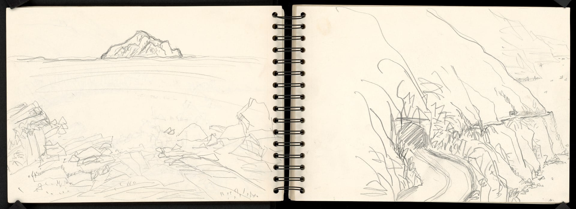 藝術檔案：倪再沁，倪再沁風景素描稿，簽字筆、紙，21×31 cm（攤開尺寸60.5×21 cm），2000年之後，家屬自藏。（臺中市立美術館提供）