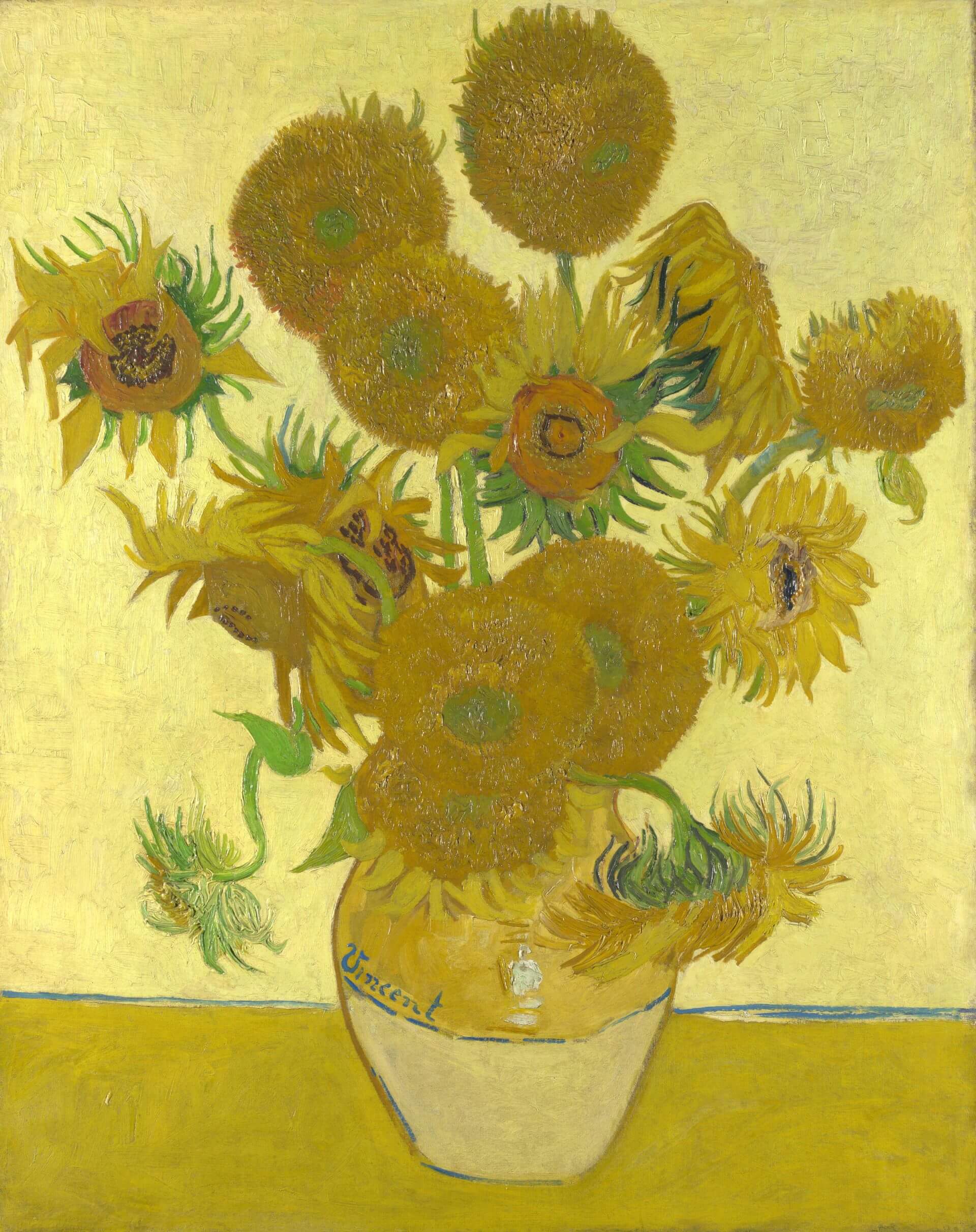 文森.梵谷 (Vincent van Gogh),《向日葵》(Sunflowers),1888年,油彩畫布,92.2 × 73公分,倫敦國家美術館藏。(維基百科)