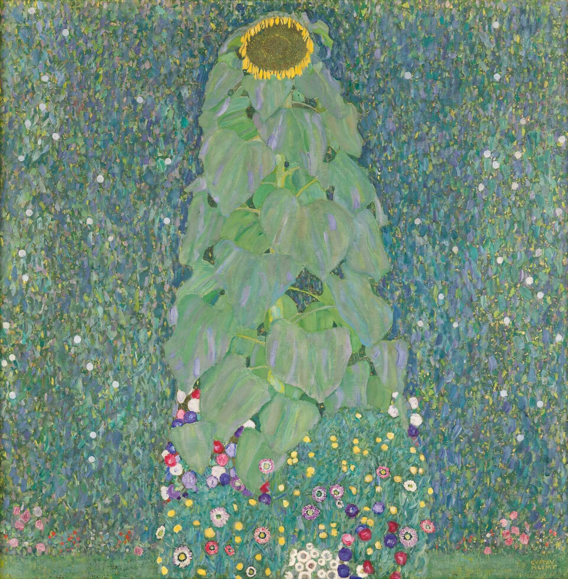 古斯塔夫.克林姆 (Gustav Klimt),《向日葵》(Sunflower),1907-8年,油彩畫布,110 × 110公分,維也納美景宮藏。(維基百科)