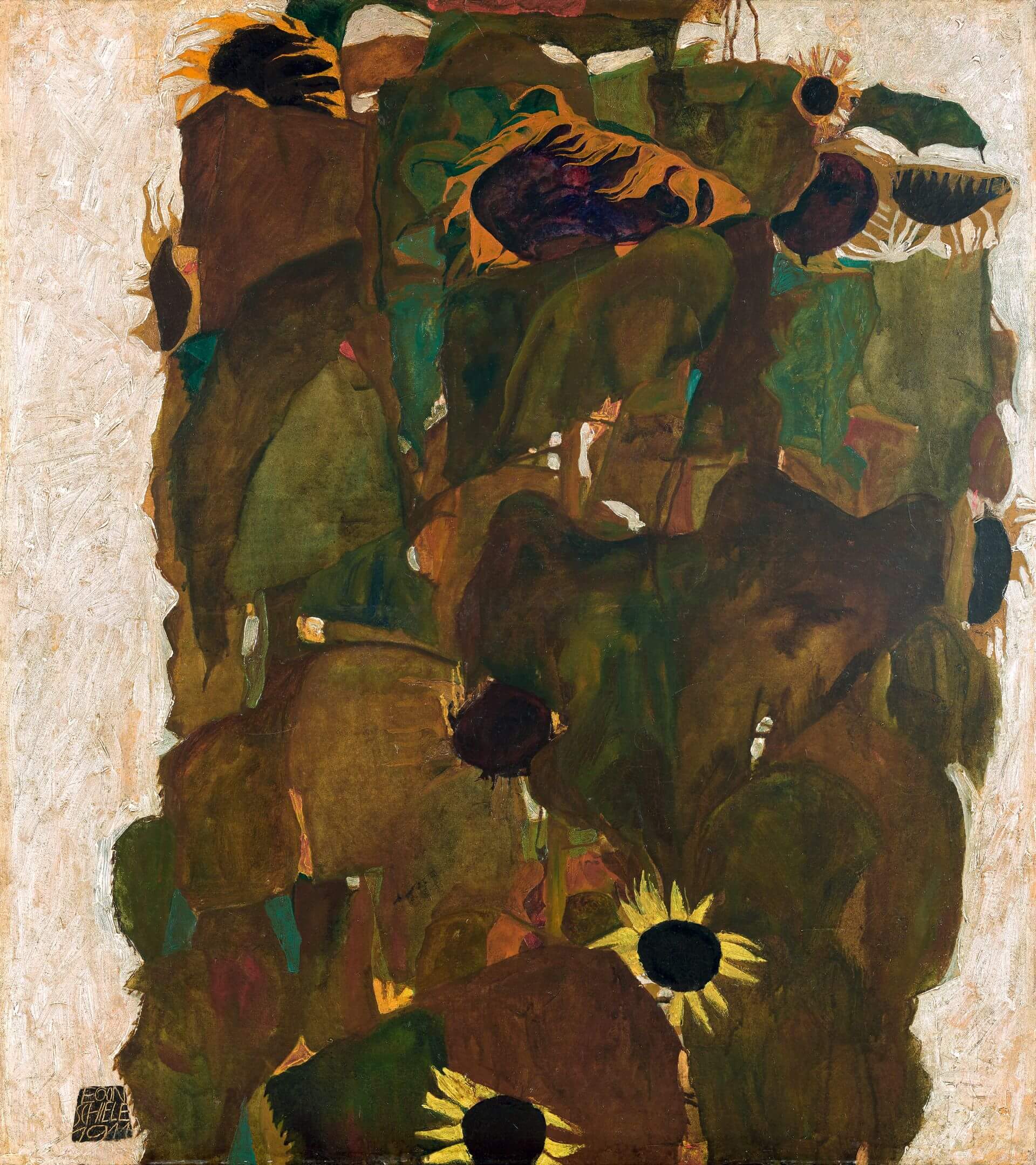 埃貢.席勒(Egon Schiele),《向日葵 I》(Sunflowers I),1911年,油彩畫布,90 × 80.3公分,維也納美景宮藏。(維基百科)