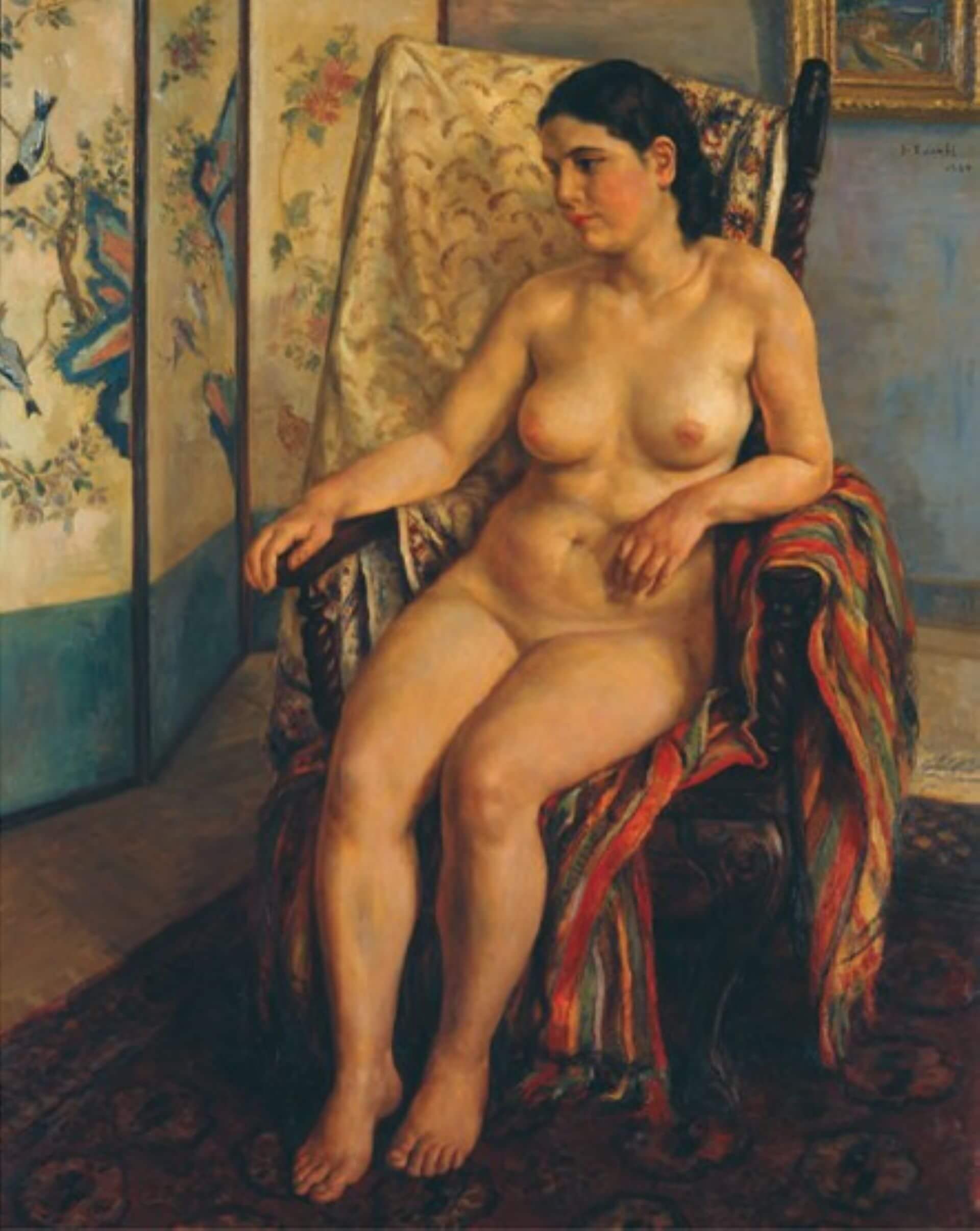 圖9 田邊至《繡屏》，1934，油彩畫布，163.5×131.0公分，韓國國立中央博物館藏。引自韓國國立中央博物館典藏資料庫