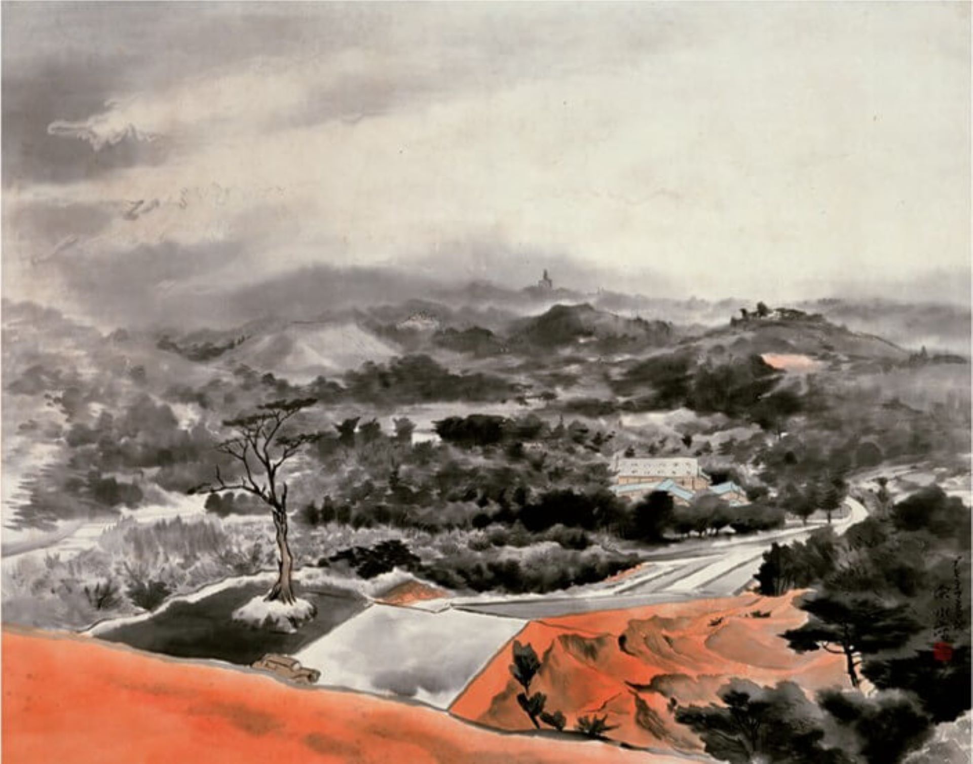 圖17 伊東深水《Bukit Timah高地》，1943年，紙本彩色，105.5×94.5公分，韓國國立中央博物館藏。引自韓國國立中央博物館典藏資料庫