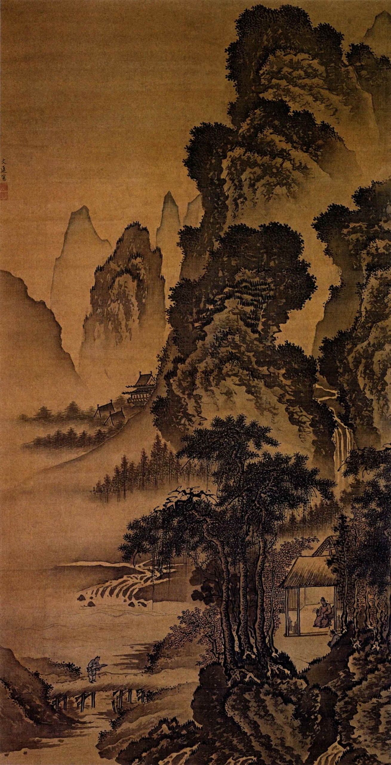 明 戴進|深堂詩意圖 絹本設色 194×104公分 明代 收藏:遼寧省博物館 Public Domain