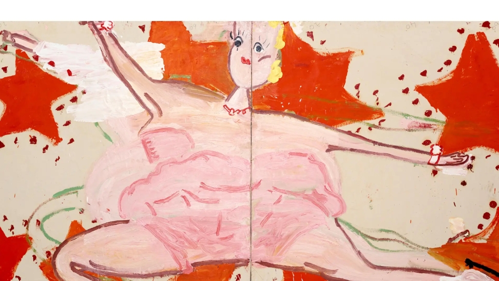 蘿絲・懷利，《粉紅滑冰者（我會贏嗎，我會贏嗎）》（局部），2015年，油彩畫布，208 × 329 公分（整體）。（由私人收藏與 JARILAGER 畫廊提供，攝影／ Jari Lager ，圖／Soon-Hak Kwon，© Rose W…