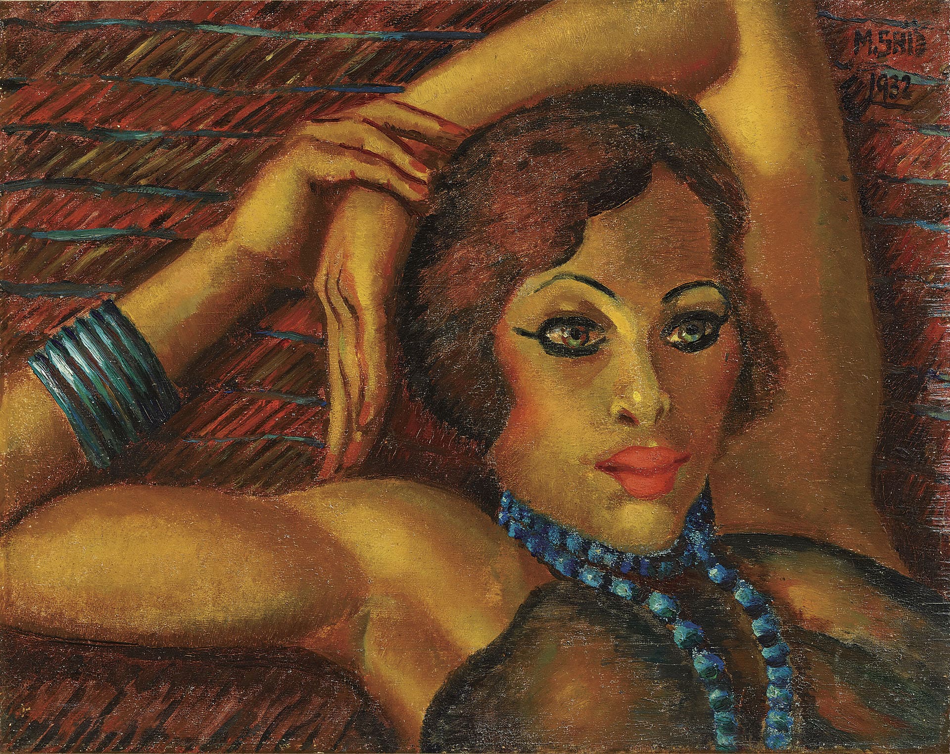 馬哈穆德．賽伊德（Mahmoud Saïd）｜綠眼睛的女孩（複本）（La fille aux yeux verts〔réplique〕） 油彩、木板 42.1×53 cm 1932 CHRISTIE’S IMAGES LTD,…