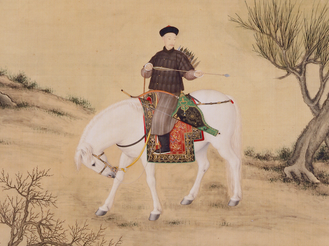 弘曆挾矢圖 郎世寧(1688–1766年)等;清乾隆七年(1742年);絹本設色立軸。(© 香港故宮博物院 )