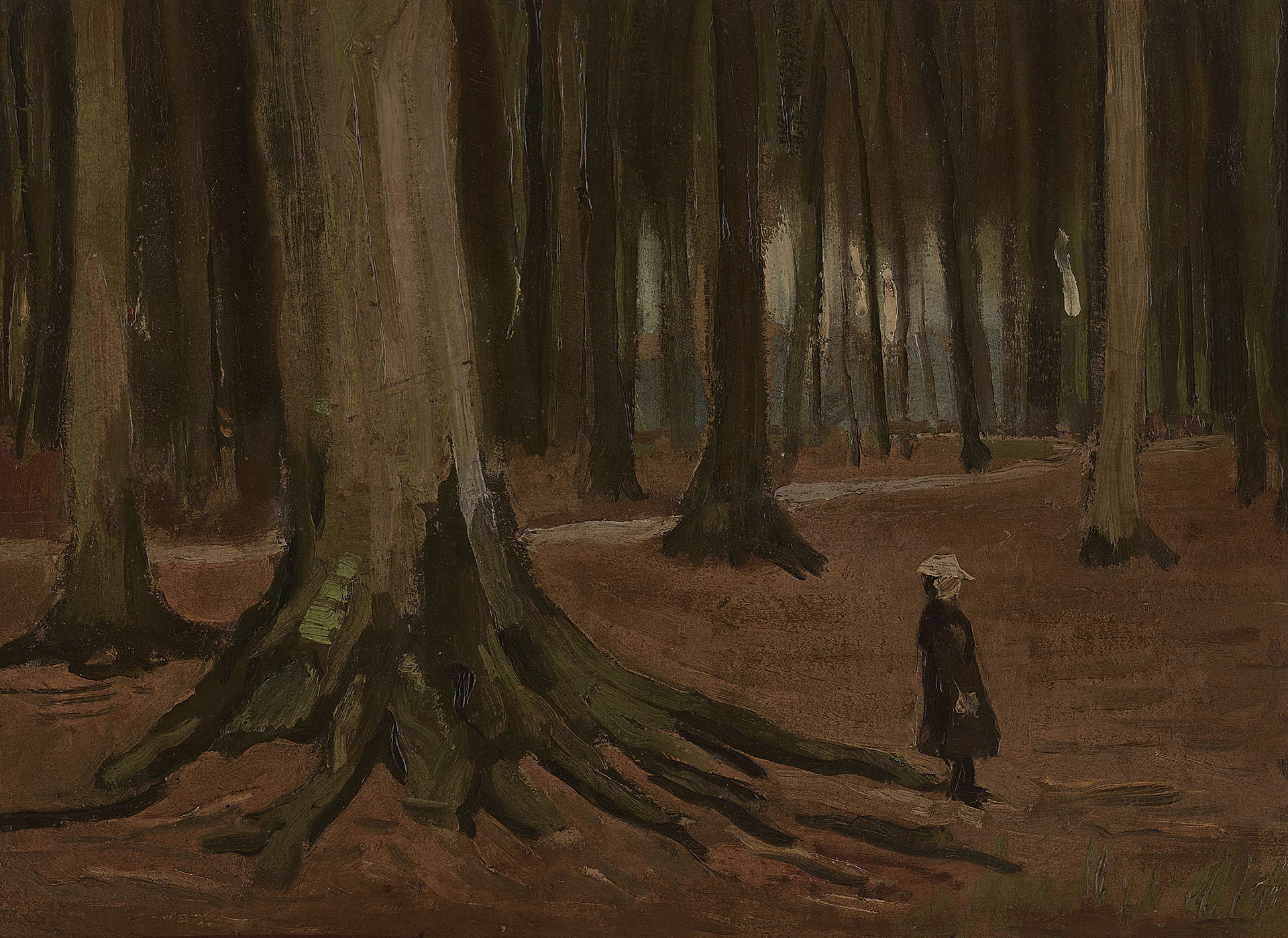 文森．梵谷，《林中少女》，油彩、畫布（裱於加固木板），34.7×47.3 cm，1883年8月作於海牙。HK,000,000–20,000,000（佳士得提供）