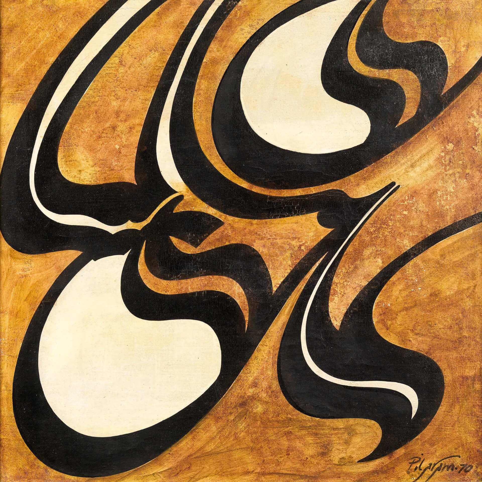 法拉瑪爾茲．皮拉拉姆（Faramarz Pilaram）的抽象書法創作。（©Bonhams）