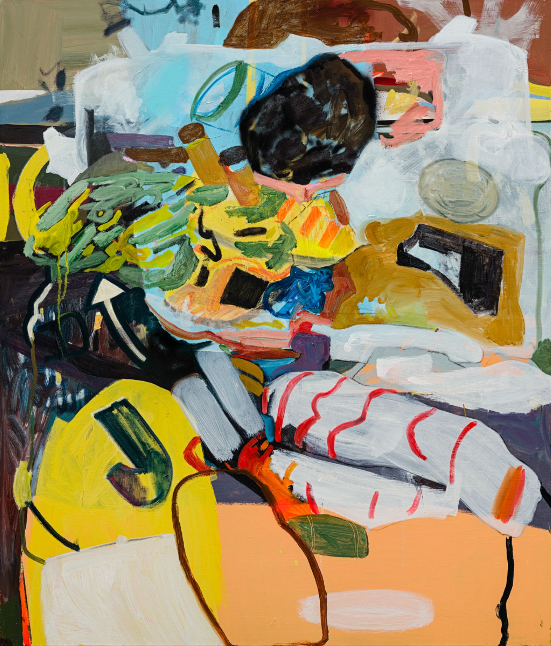 郭彥甫，《行李箱 A》，油彩、噴漆、油畫棒、畫布，140 × 120 cm，2025。（亞洲藝術中心提供）