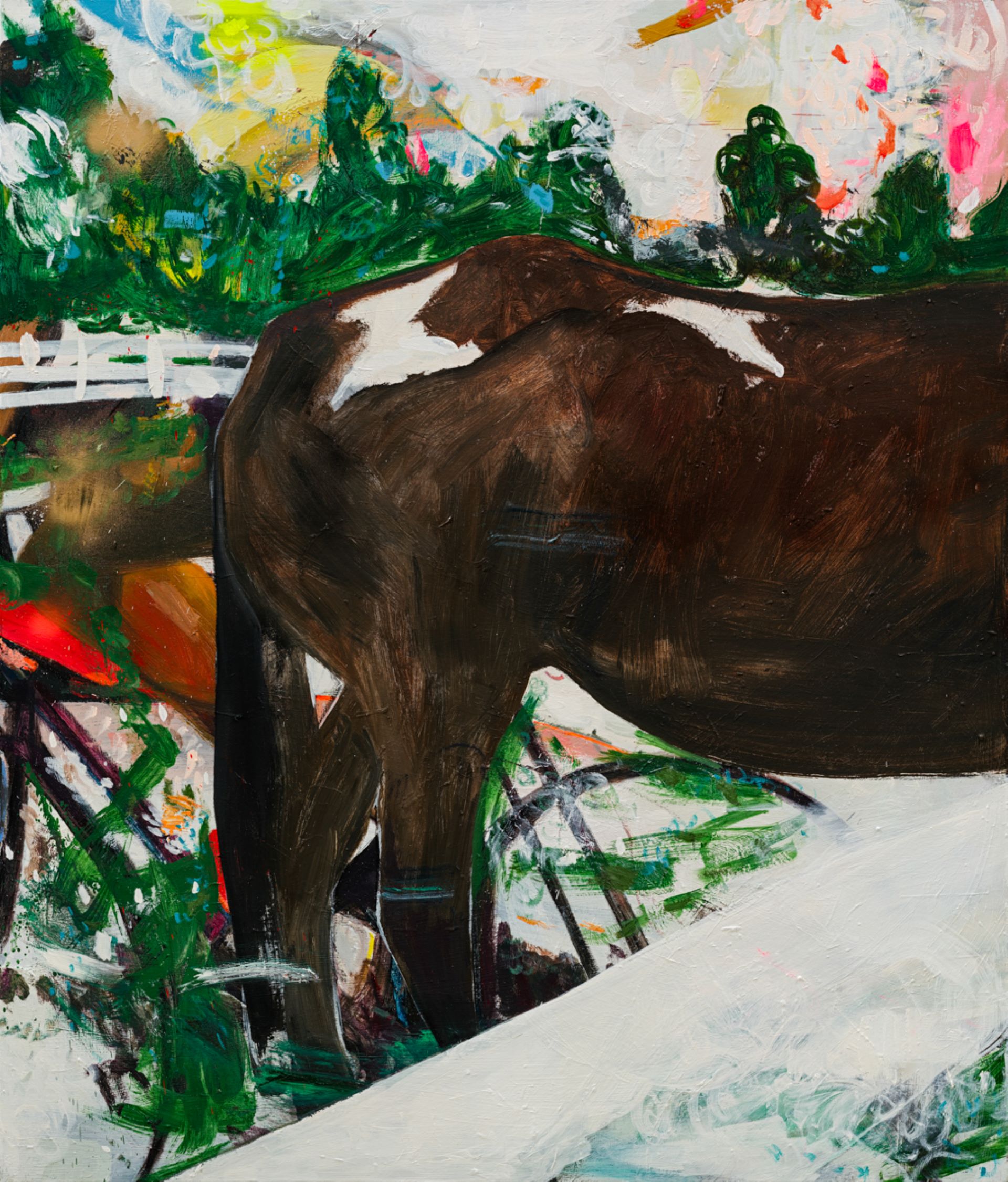 郭彥甫，《咖啡色尾巴》，油彩、噴漆、畫布，140 × 120 cm，2025。（亞洲藝術中心提供）