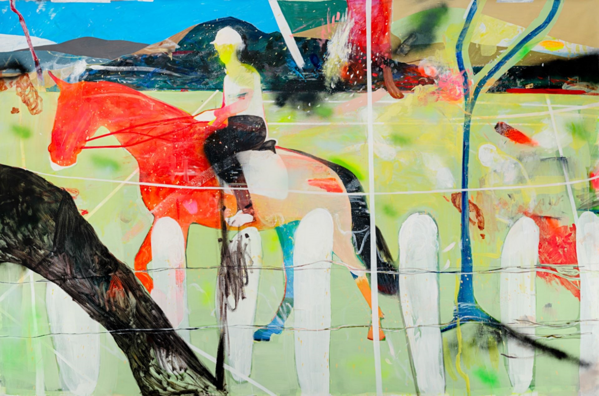 郭彥甫，《青草地》，壓克力、油彩、油畫棒、噴漆、畫布，195 × 300 cm，2025。（亞洲藝術中心提供）