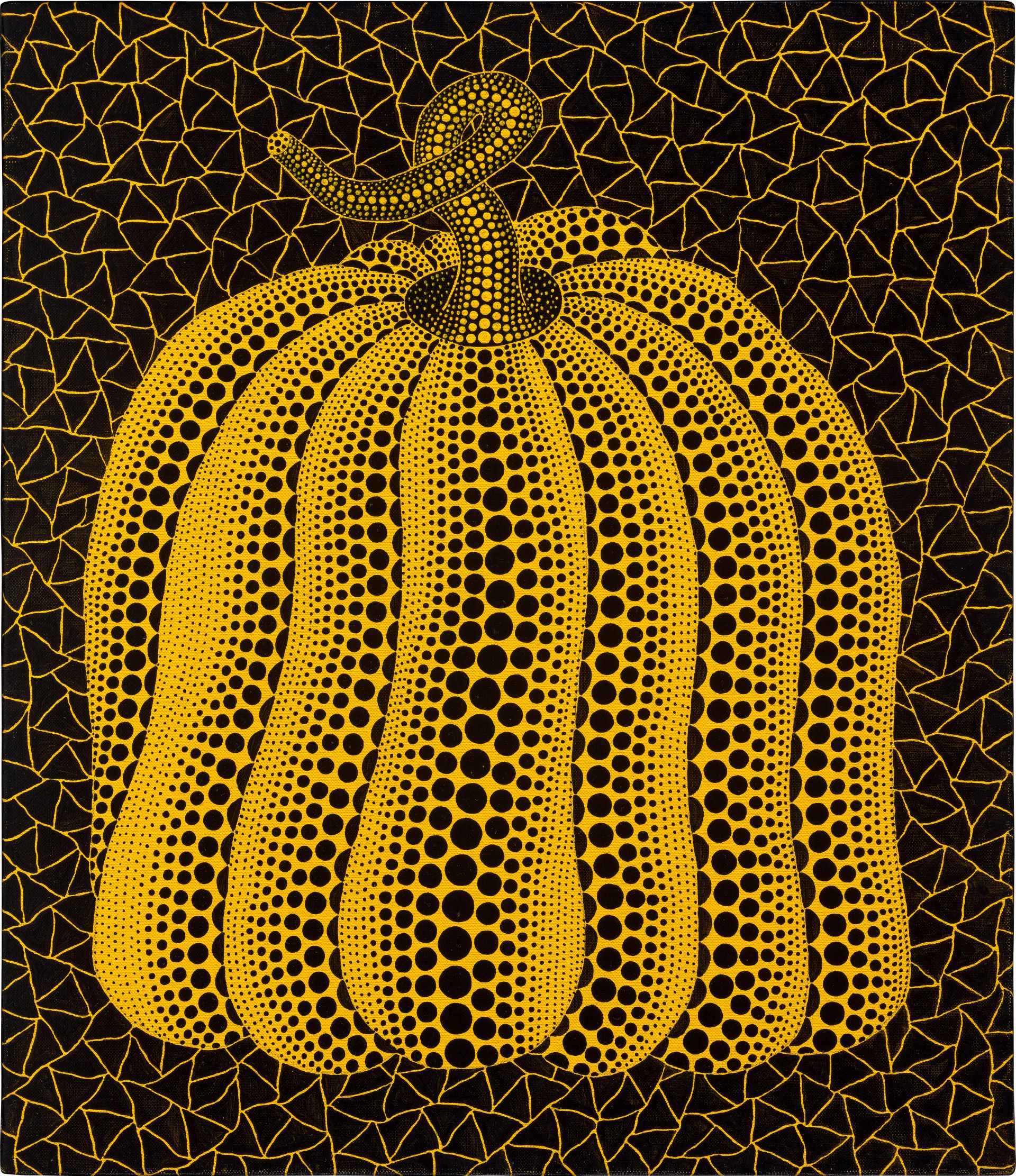 草間彌生，《捲蒂南瓜》，壓克力畫布，53 × 45.5 cm，1998年作。估價：22,000,000 – 40,000,000港元（蘇富比提供）