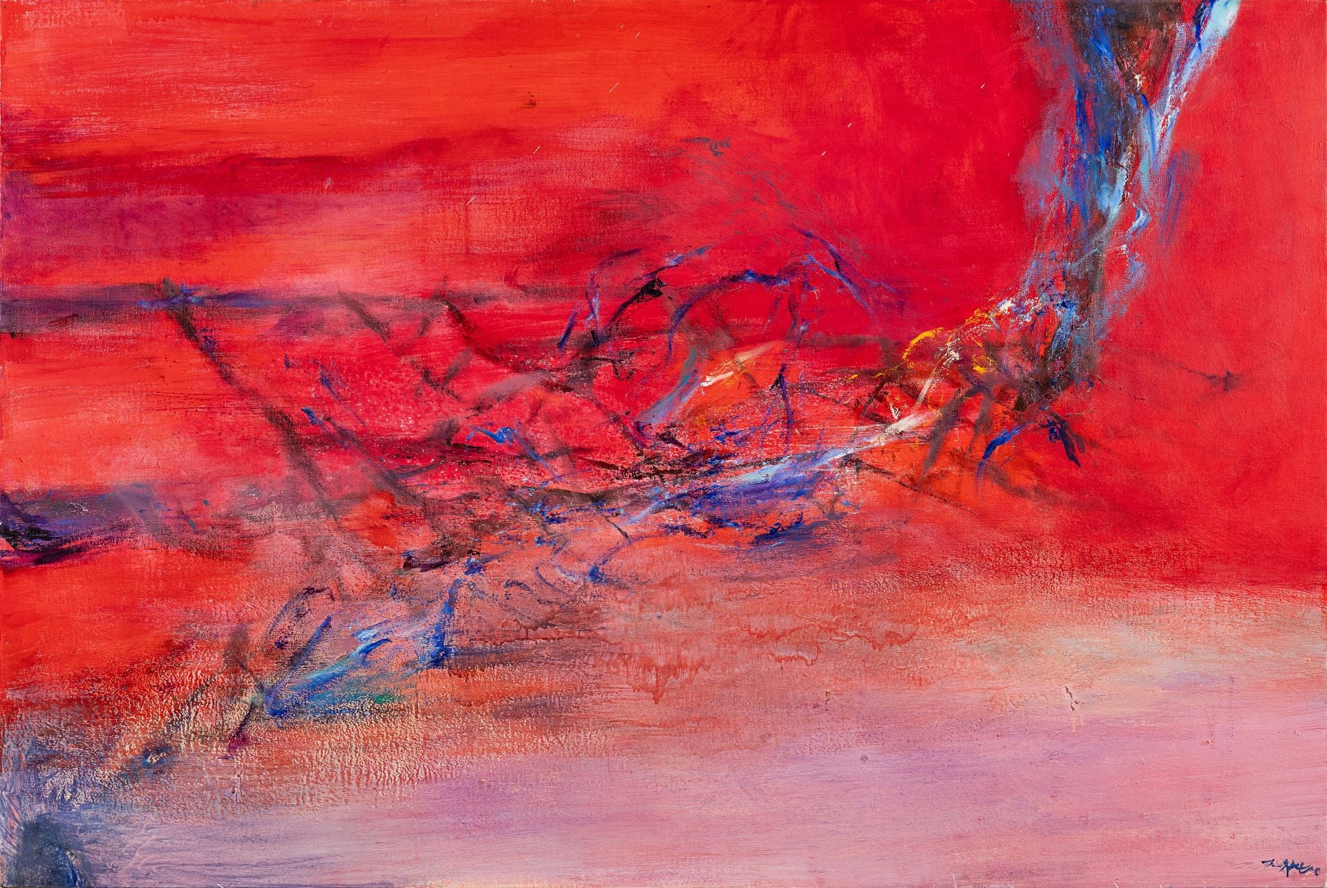 趙無極，《紅色大地 – 16.01.2005》，油畫畫布，130 × 195 cm，2005年1月16日作。估價：20,000,000 – 40,000,000港元（蘇富比提供）