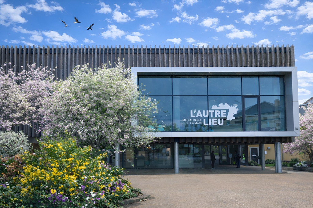 下公車即看見他方圖書館Médiathèque L’Autre Lieu, Ville de Le Rheu，照片來源：https://lautrelieu.bibenligne.fr/
