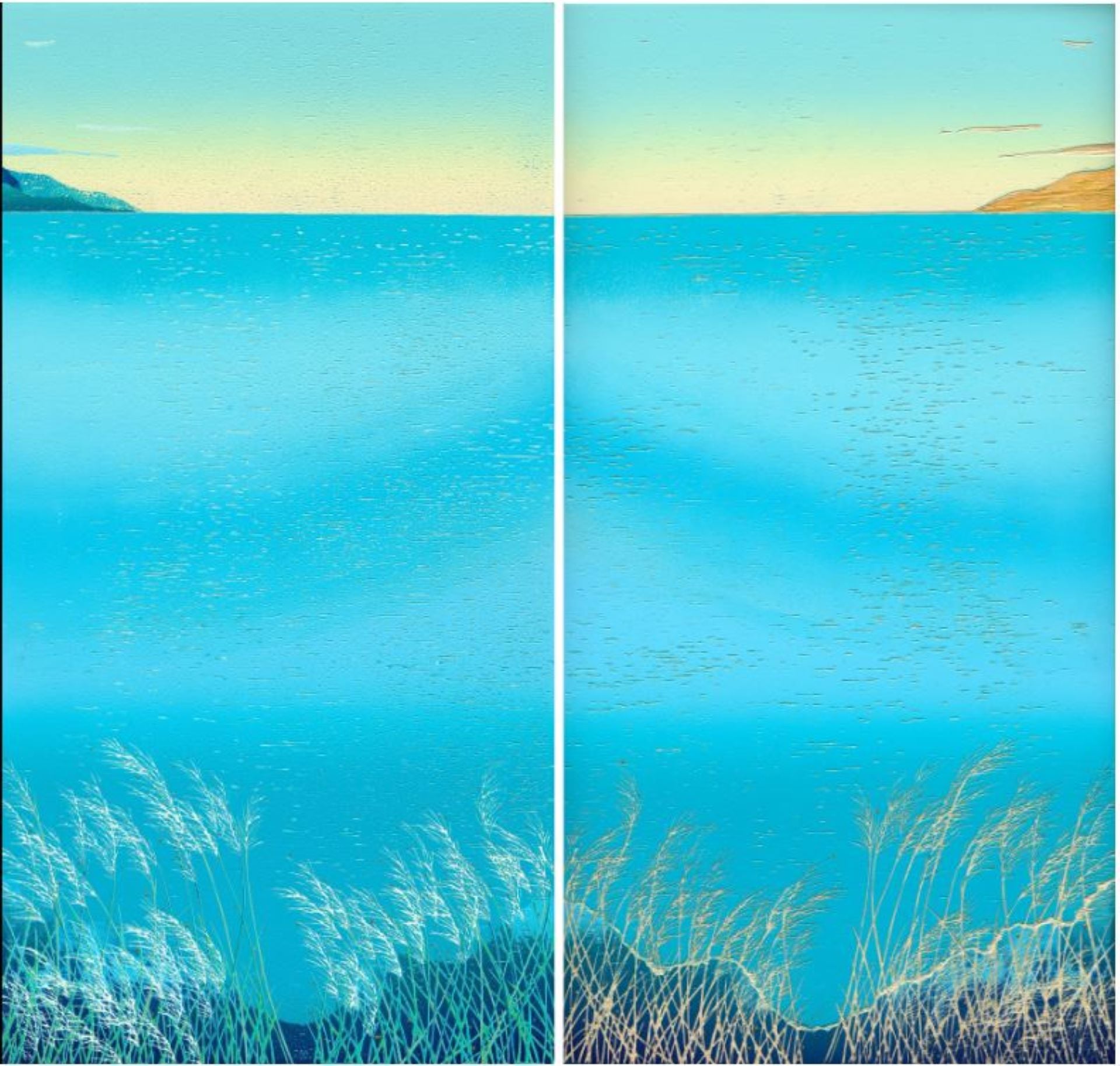 《白浪粼粼》， 61×64 cm ， 油印木刻 ， 2024。（©首都藝術中心）