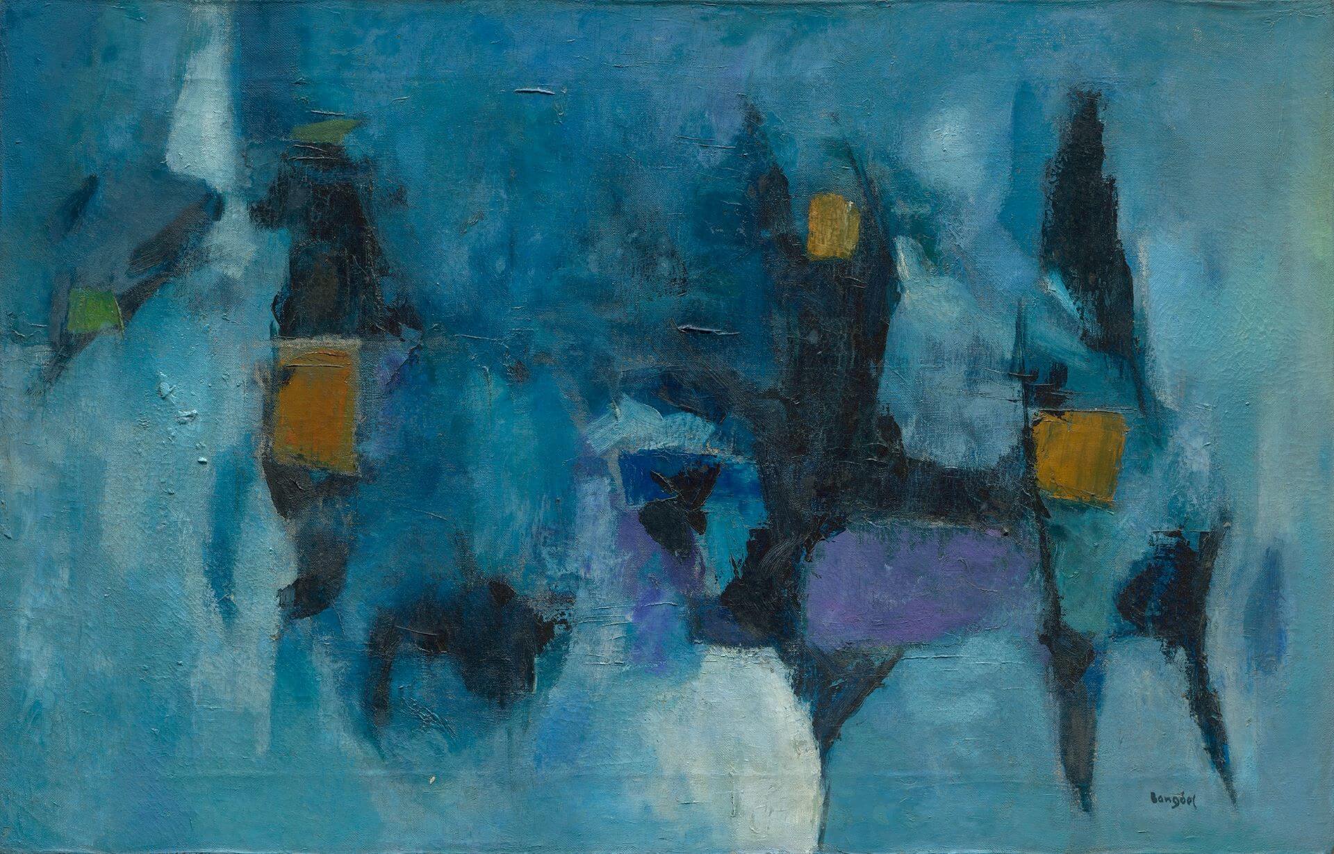 萊因．辛格．班德爾，《加德滿都藍》（Kathmandu Blue） ，油彩、畫布，56x86cm，1971。（丹之寶提供）