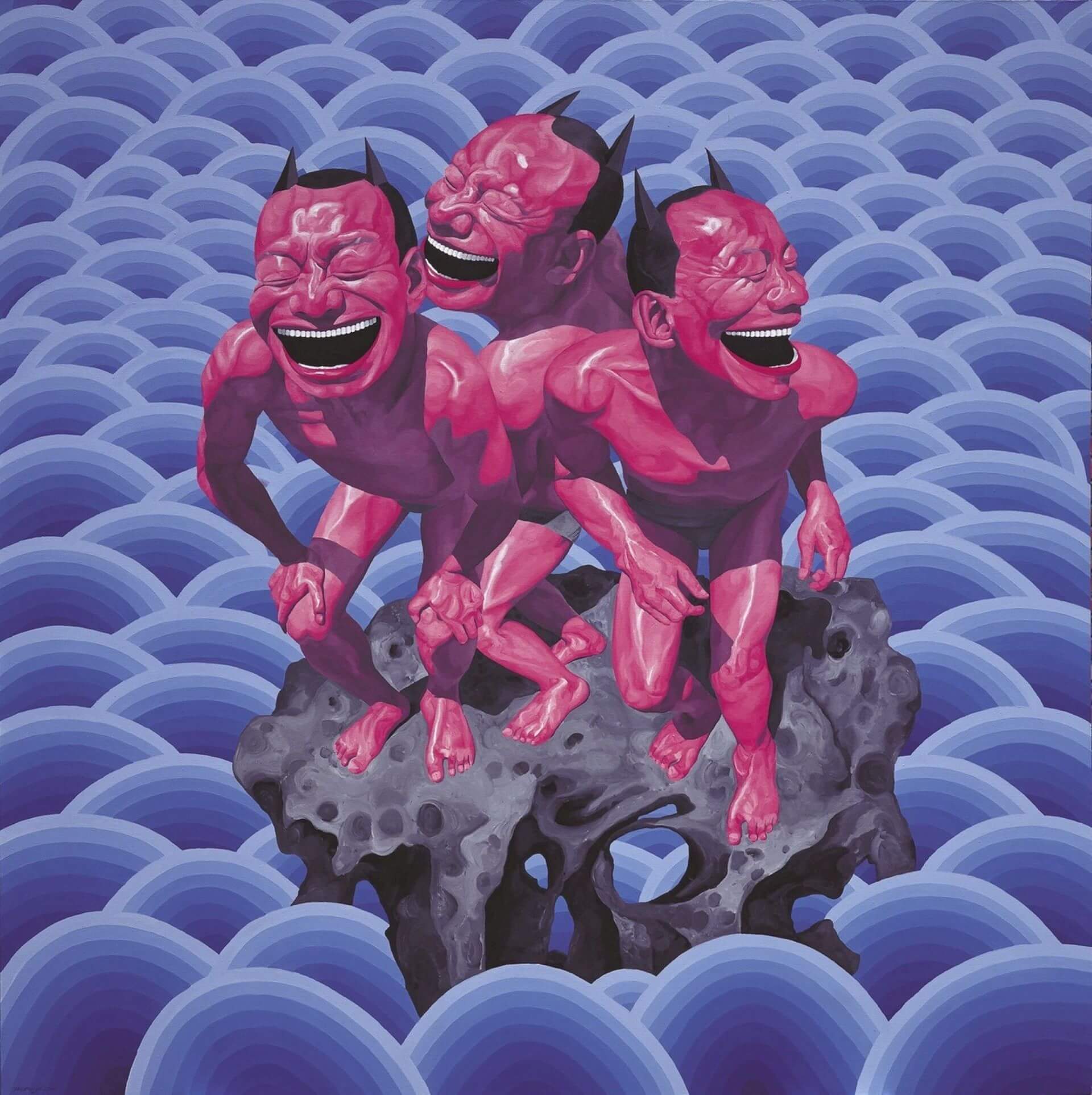 岳敏君,《孤島》,油彩畫布, 2010,300 × 300公分。(當代唐人藝術中心提供)