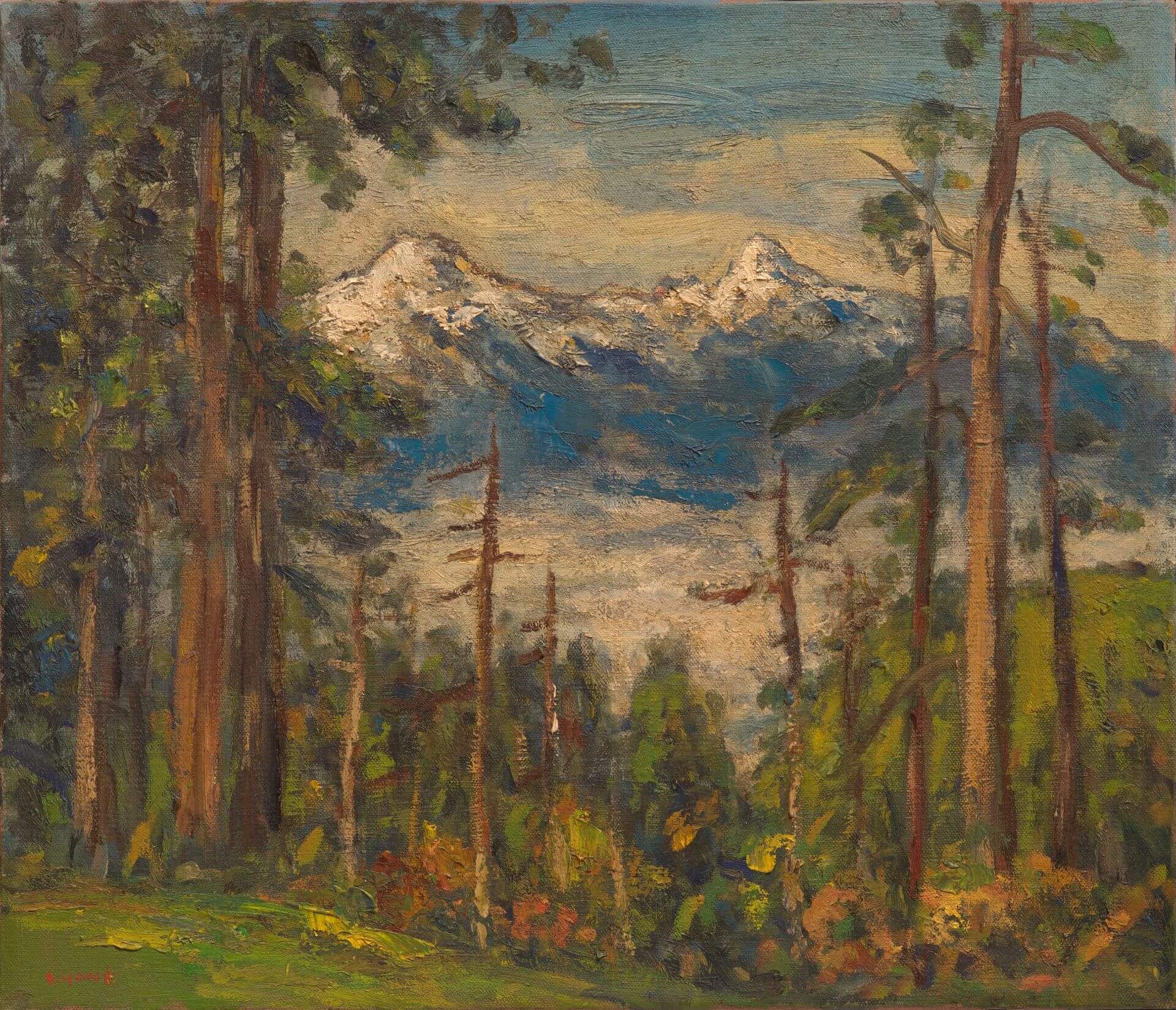 楊三郎，《玉山殘雪》，年代不詳，油彩畫布，5 5× 44公分，順益台灣美術館藏。（順益台灣美術館提供）