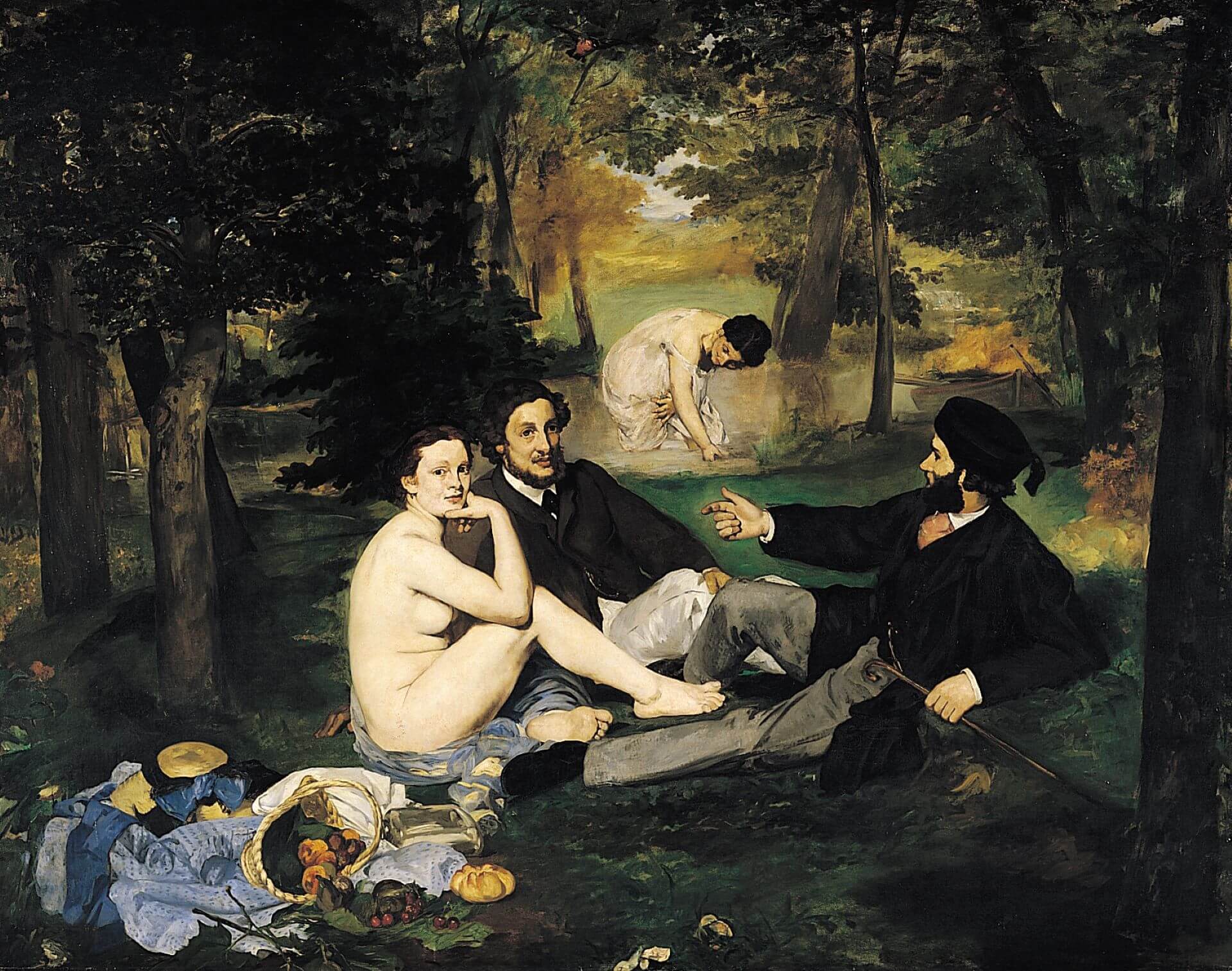 愛德華．馬奈《草地上的午餐》（Le Déjeuner sur l’herbe），1862-1863，油彩畫布，208×264.5公分，巴黎奧塞美術館（Musée d’Orsay）藏。引自Wikipedia
