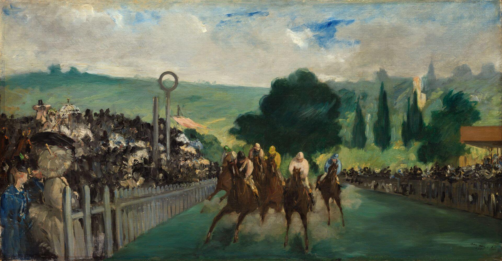愛德華．馬奈《隆尚賽馬會》（The Races at Longchamp），1866，油彩畫布，43.9×84.5公分，芝加哥藝術博物館（Art Institute of Chicago）藏。引自芝加哥藝術博物館典藏資料庫