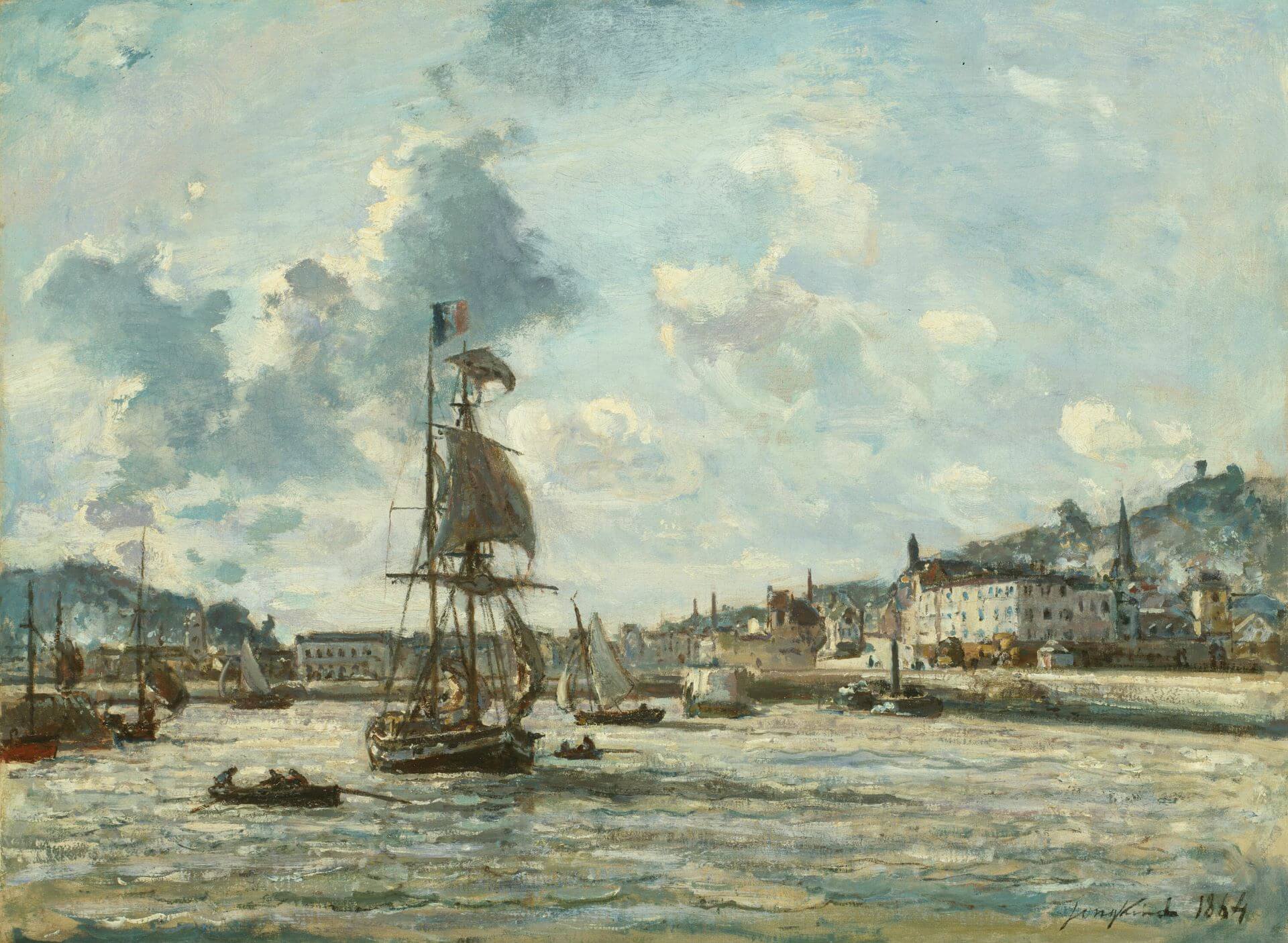 約翰．巴托德．戎金《翁弗勒爾港入口》（Entrance to the Port of Honfleur），1863-1864，油彩畫布，42.2×56.2公分，芝加哥藝術博物館（Art Institute of Chicago）藏。引自芝加…