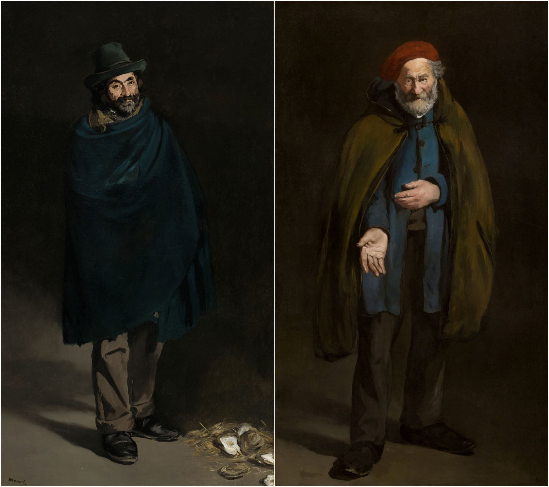左圖：愛德華．馬奈《乞丐與牡蠣》（Beggar with Oysters / Philosopher），1865-1867，油彩畫布，187.3×108公分，芝加哥藝術博物館（Art Institute of Chicago）藏。引自芝加哥…