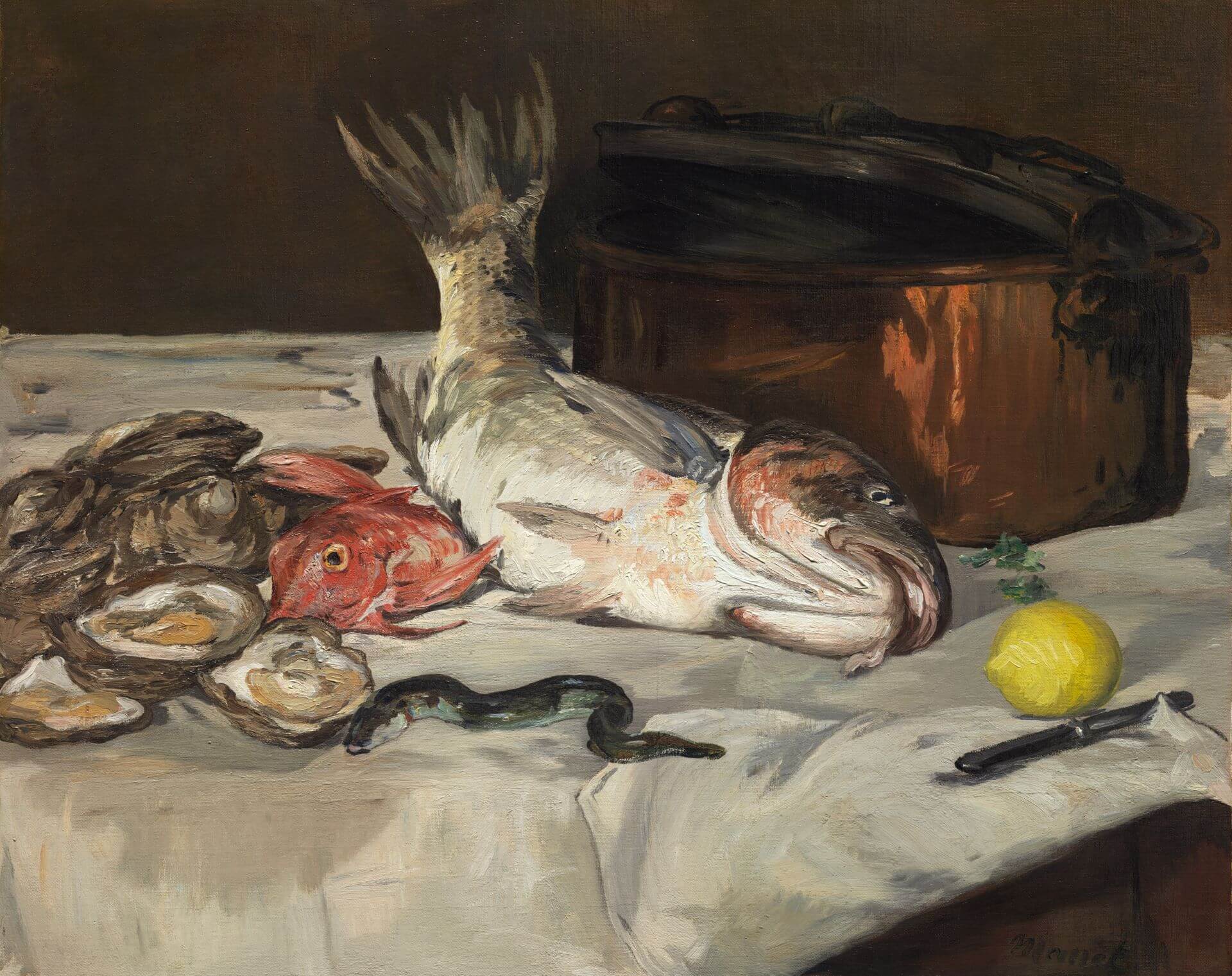 愛德華．馬奈《魚》（Fish / Still Life），1864，油彩畫布，734.4×92.1公分，芝加哥藝術博物館（Art Institute of Chicago）藏。引自芝加哥藝術博物館典藏資料庫