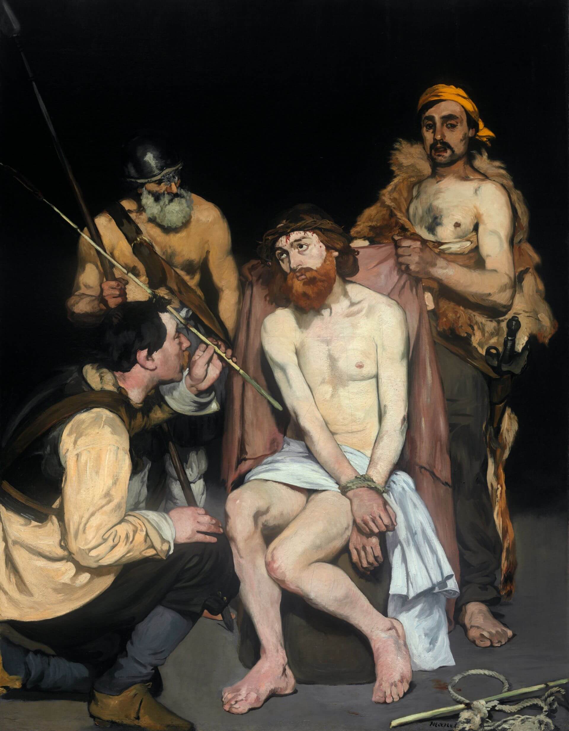 愛德華．馬奈《士兵嘲弄耶穌》（Jesus Mocked by the Soldiers），1865，油彩畫布，190.8×148.3公分，芝加哥藝術博物館（Art Institute of Chicago）藏。引自芝加哥藝術博物館典藏資料庫