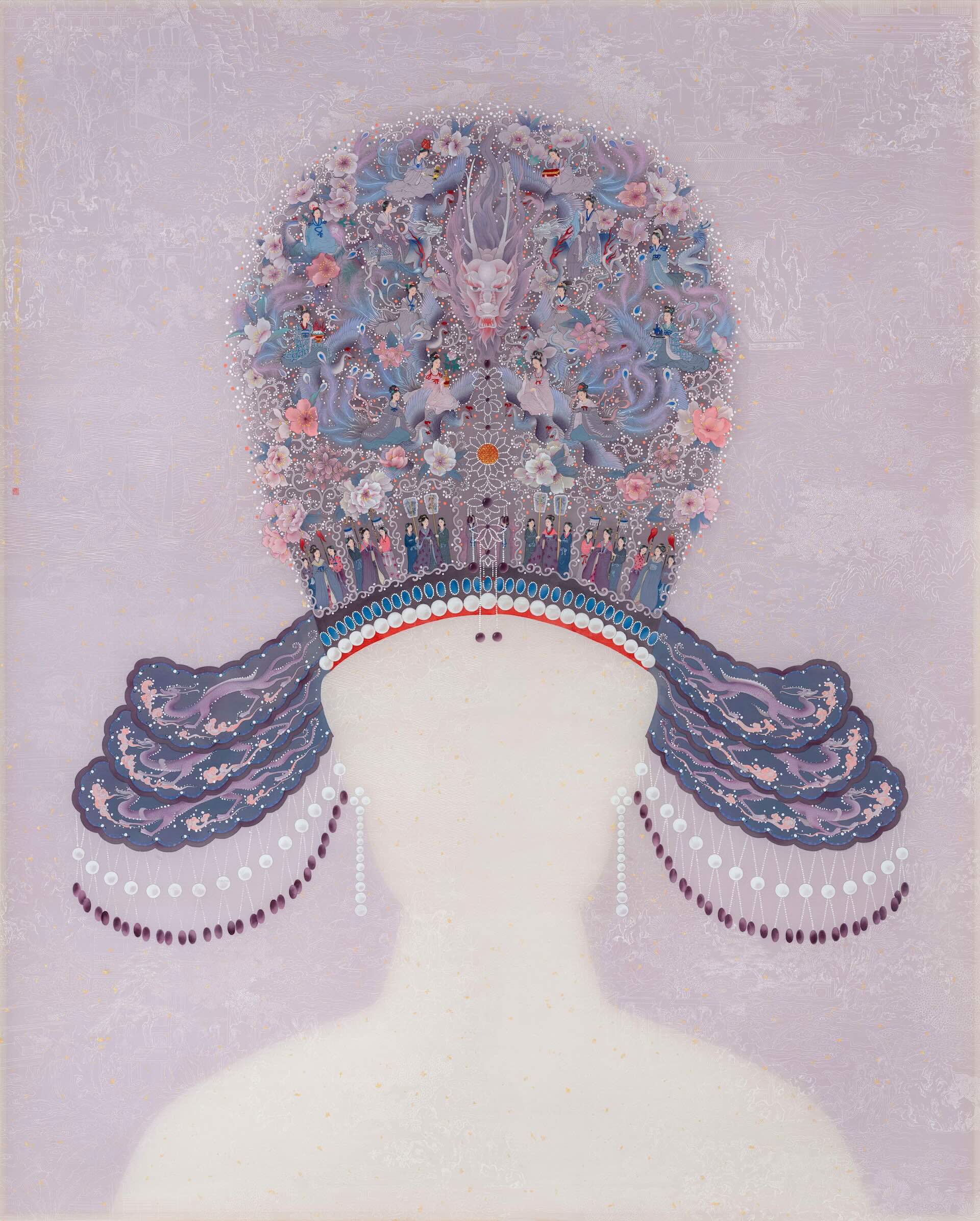 王依雅（Wang Yiya）｜繁空录皇后冠－怀恩（Queen’s Crown） 絹本水墨設色 204 × 167.5 cm 2026年作（索卡藝術提供）
