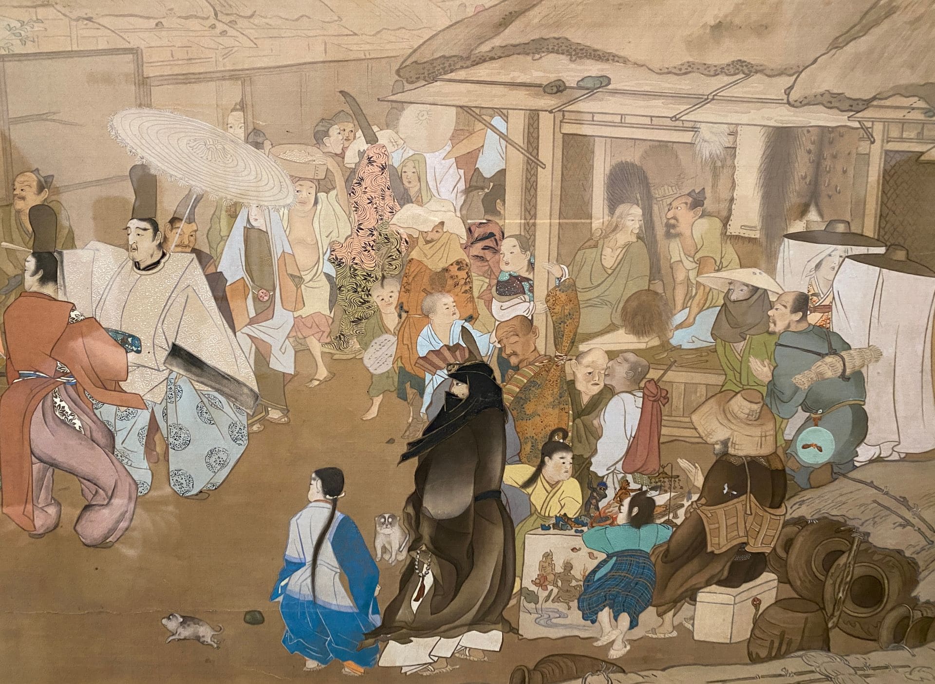 〈熊野觀花〉(局部),對人物、牲畜、衣著織紋與器物的細膩描繪。