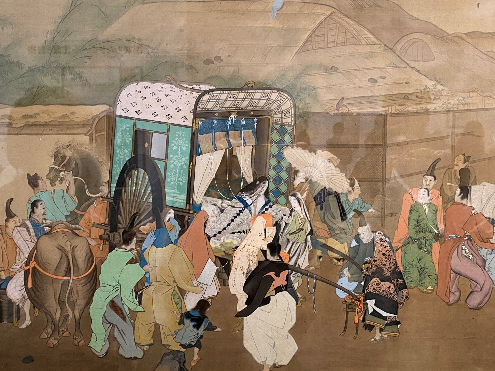 〈熊野觀花〉(局部),乃至御所車內裝飾等細節,展現其對傳統風俗圖繪的掌握。
