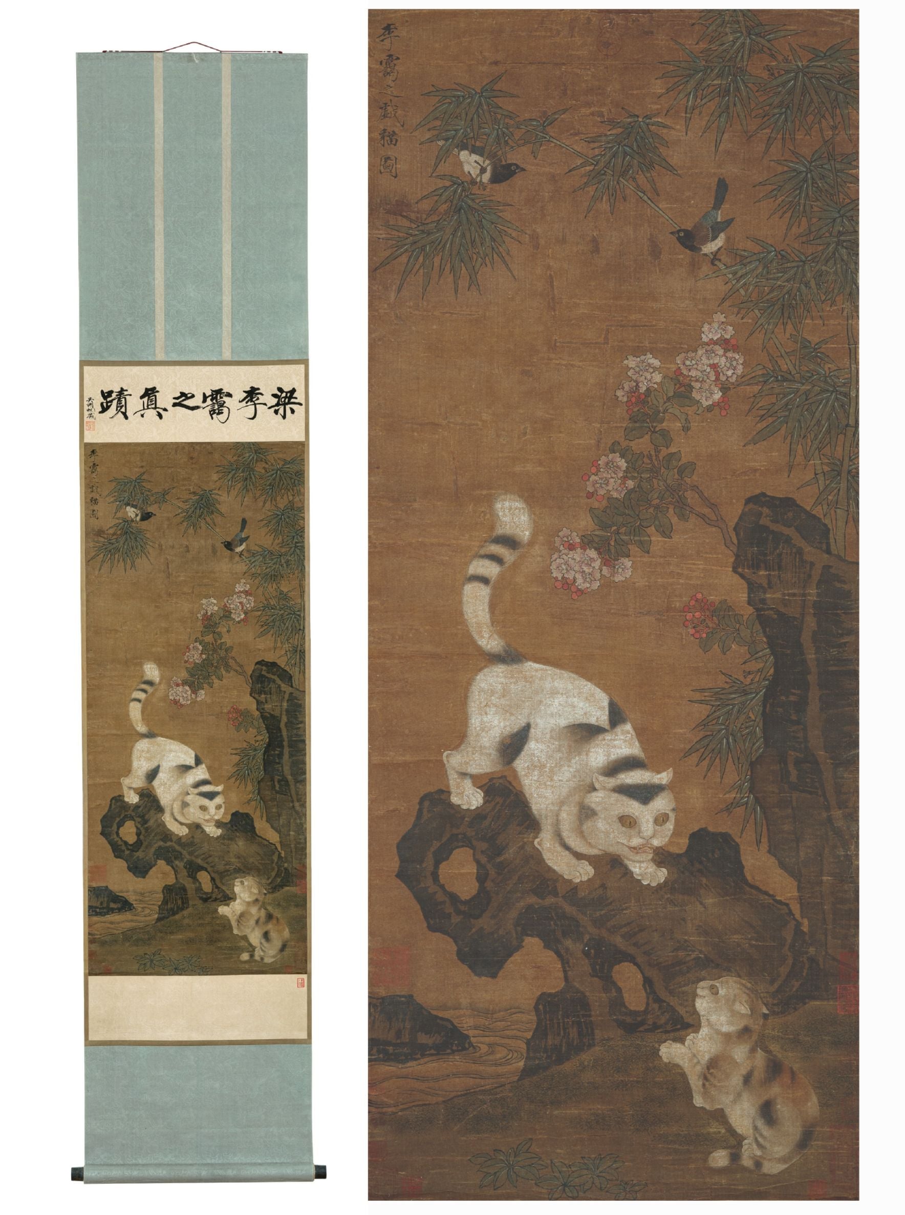 李靄之《戲貓圖》，設色絹本，畫心122×50.5公分，估價160萬至300萬港元。香港邦瀚斯提供。