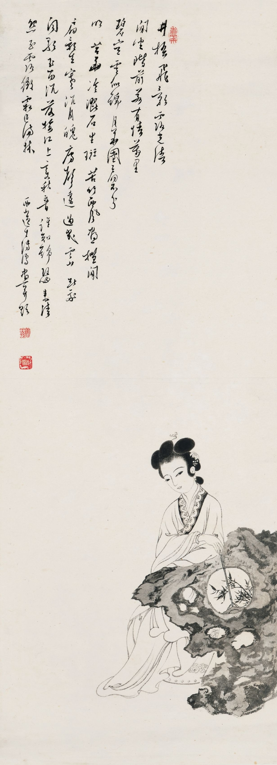 溥儒《閒坐階前若有情》，水墨紙本，104×38公分， 估價20萬至40萬港元。香港邦瀚斯提供。