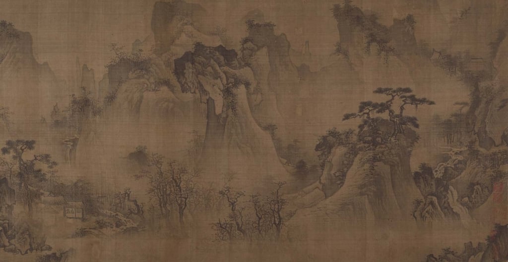 圖10 明15世紀 佚名〈四時山水圖〉卷(局部),絹本水墨設色,35.1×569.9公分,紐約大都會博物館藏。