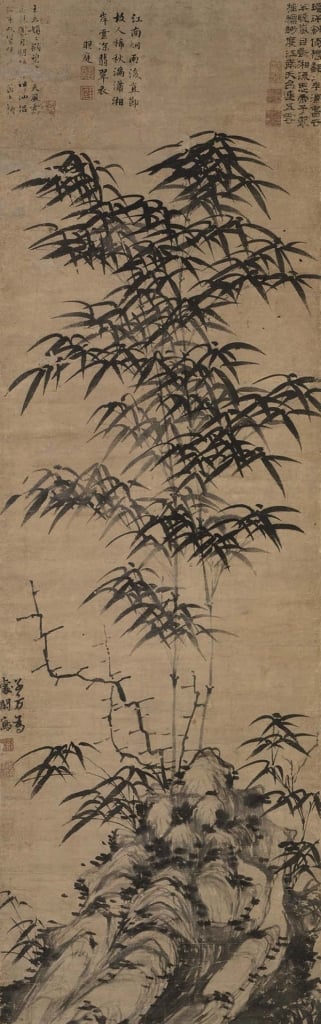 圖9 元 鄧宇約1360至1367年間作〈竹石圖〉軸,紙本水墨,135.1×42.2公分,紐約大都會博物館藏。