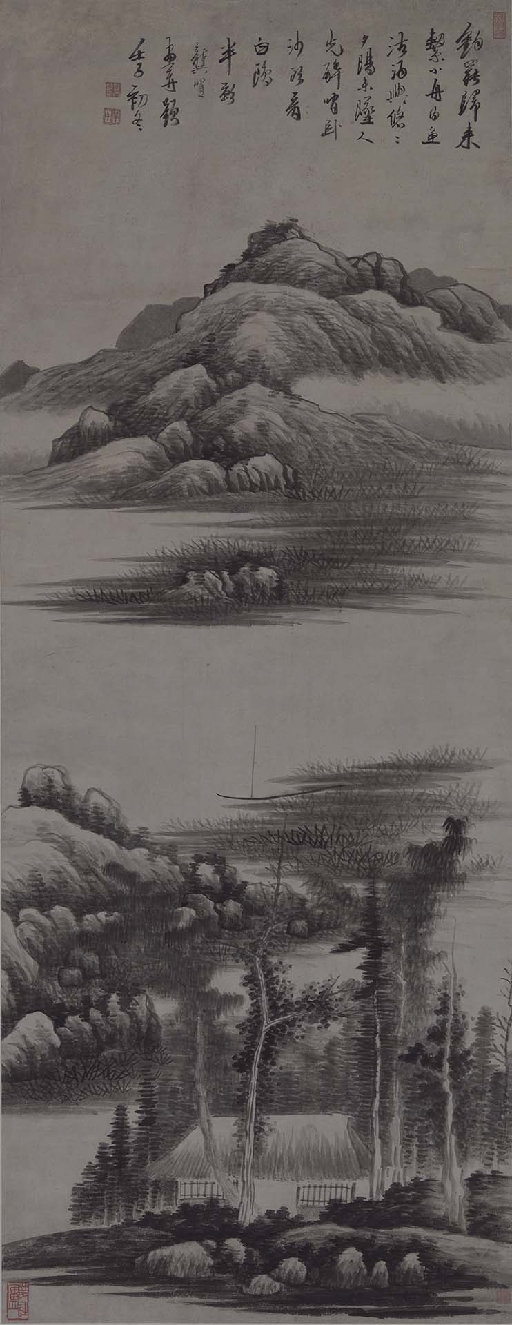 圖13 清 龔賢1672年作〈釣罷歸來圖〉，紙本水墨，131×51公分，香港藝術館至樂樓藏。