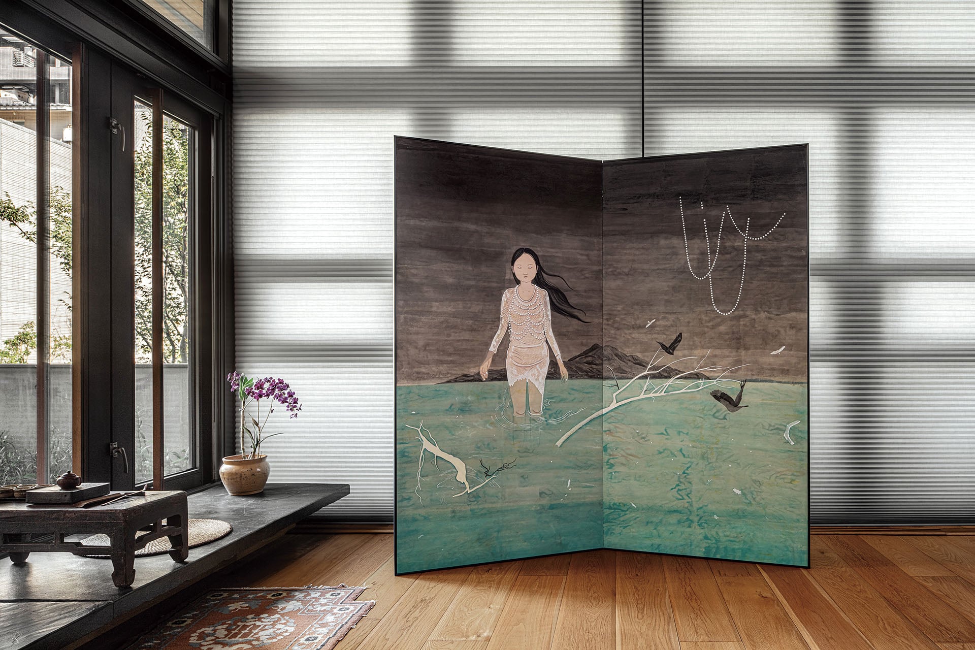 圖為盧芛個展／橫山書法雙年展平行展「夢與修羅」（Asura in Dreams）於襲園美術館展出一景。（盧芛提供）