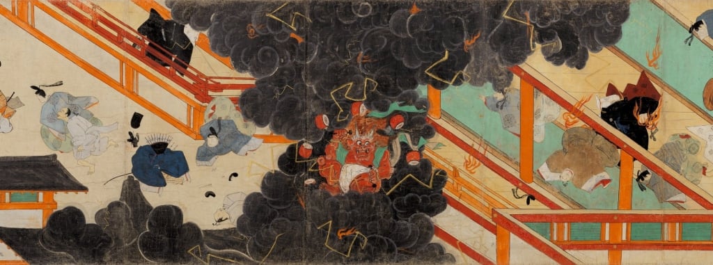 國寶 日本鎌倉時代13世紀〈北野天神緣起繪卷（承久本）〉卷第六（局部），全卷52.1×878.5公分，京都 北野天滿宮藏，此一段落於5月19至6月14日展示。圖／京都國立博物館。