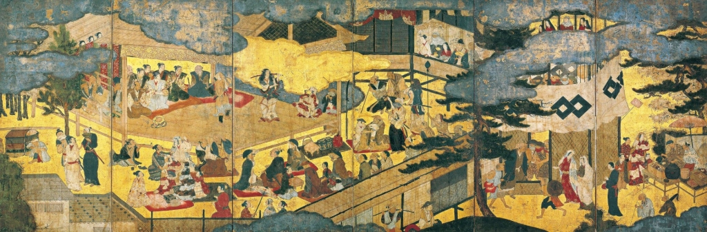 重要文化財 日本桃山時代17世紀〈阿國歌舞伎圖屏風〉，88×268公分，京都國立博物館藏，4月18日至5月17日展示。圖／京都國立博物館。
