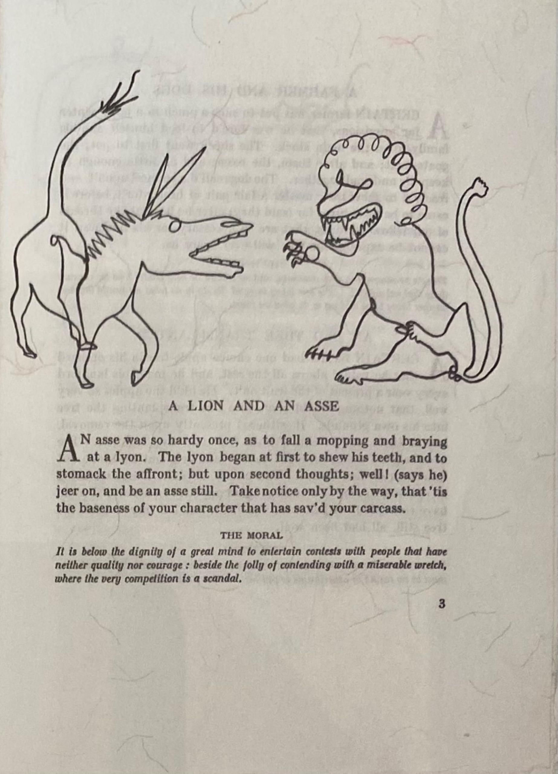 〈獅子和驢子〉，《伊索寓言》。（郭書瑄提供）