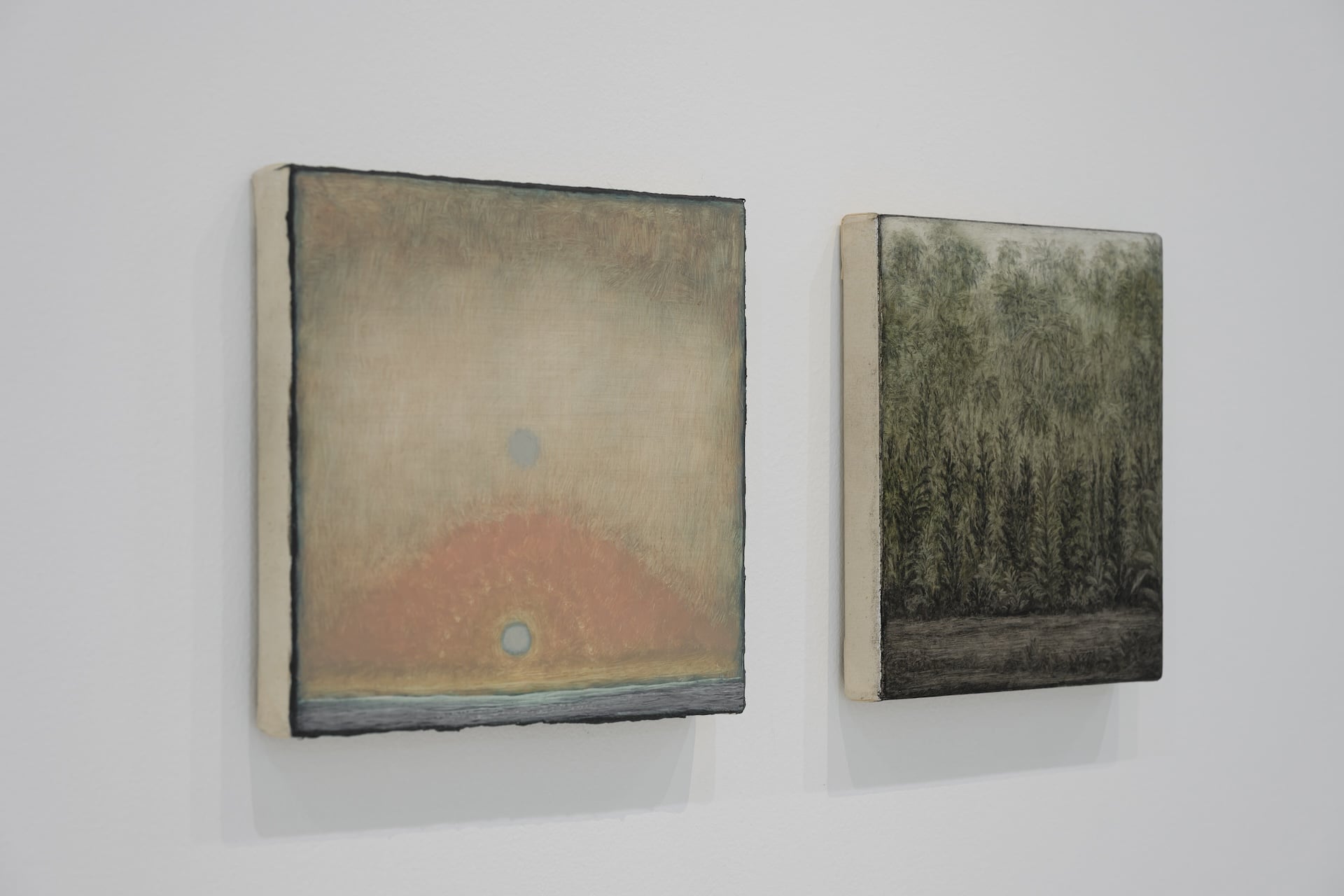 本圖為Lucas Arruda於文心藝所舉辦的「Lucas Arruda 個展」展場畫面，左為《Untitled from the Deserto Modelo series》（2024），右為《Untitled from the Dese…
