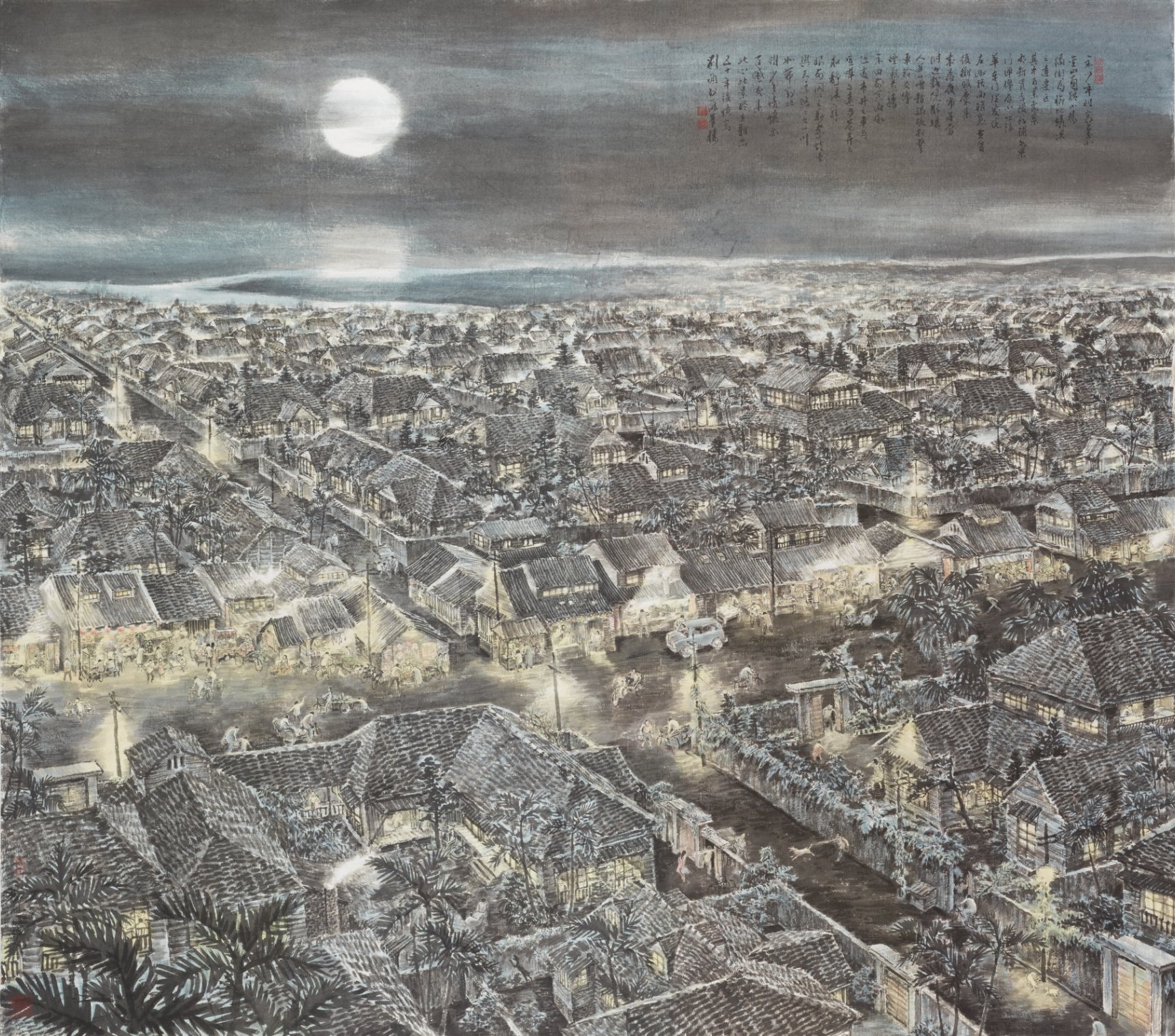 劉墉2011年〈月夜情挑〉，水墨設色紙本，127×144公分。劉墉提供。